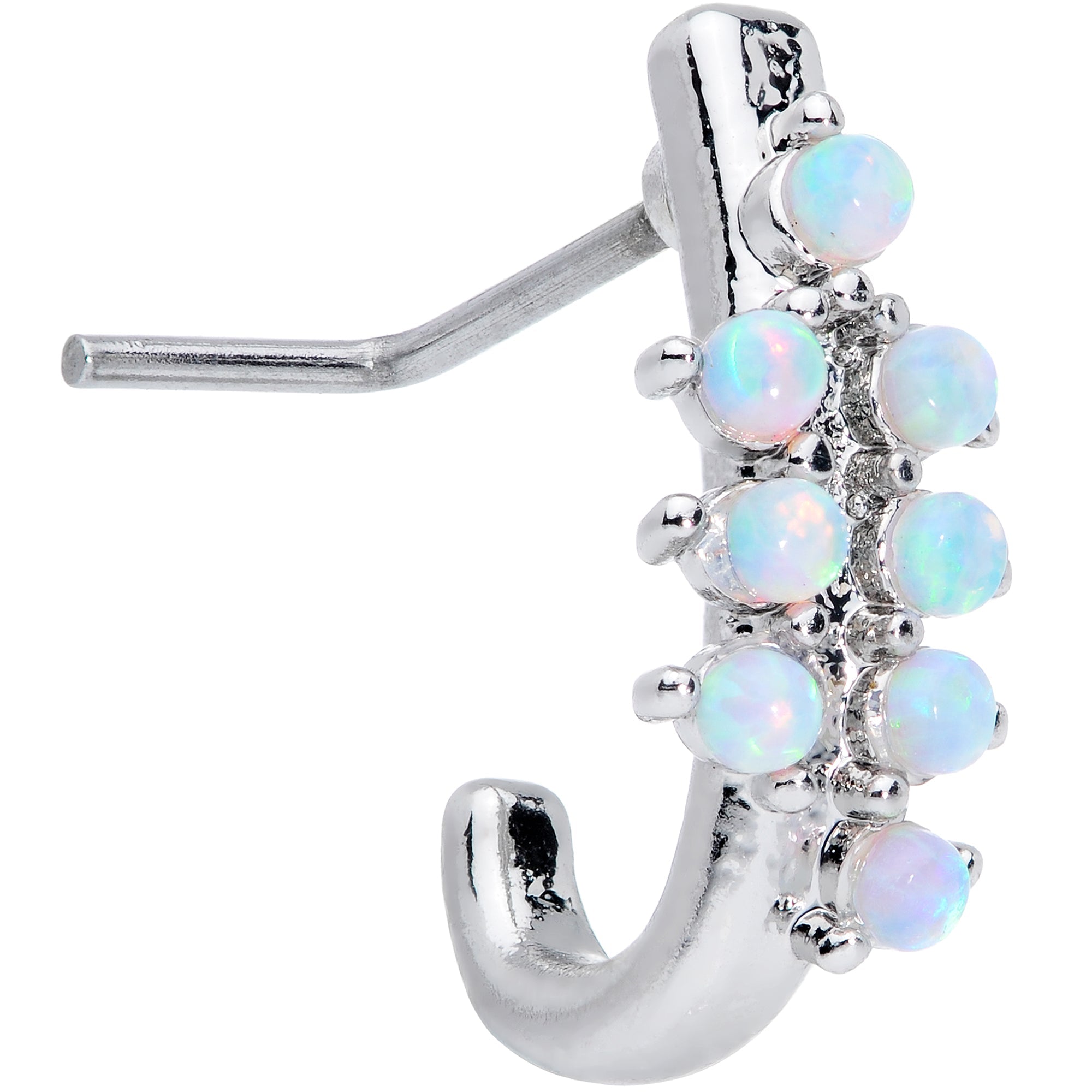 BodyCandy 20G 7mm White Synthetic Opal Ornate Faux Hoop L Shaped Nose Ring — main product shot