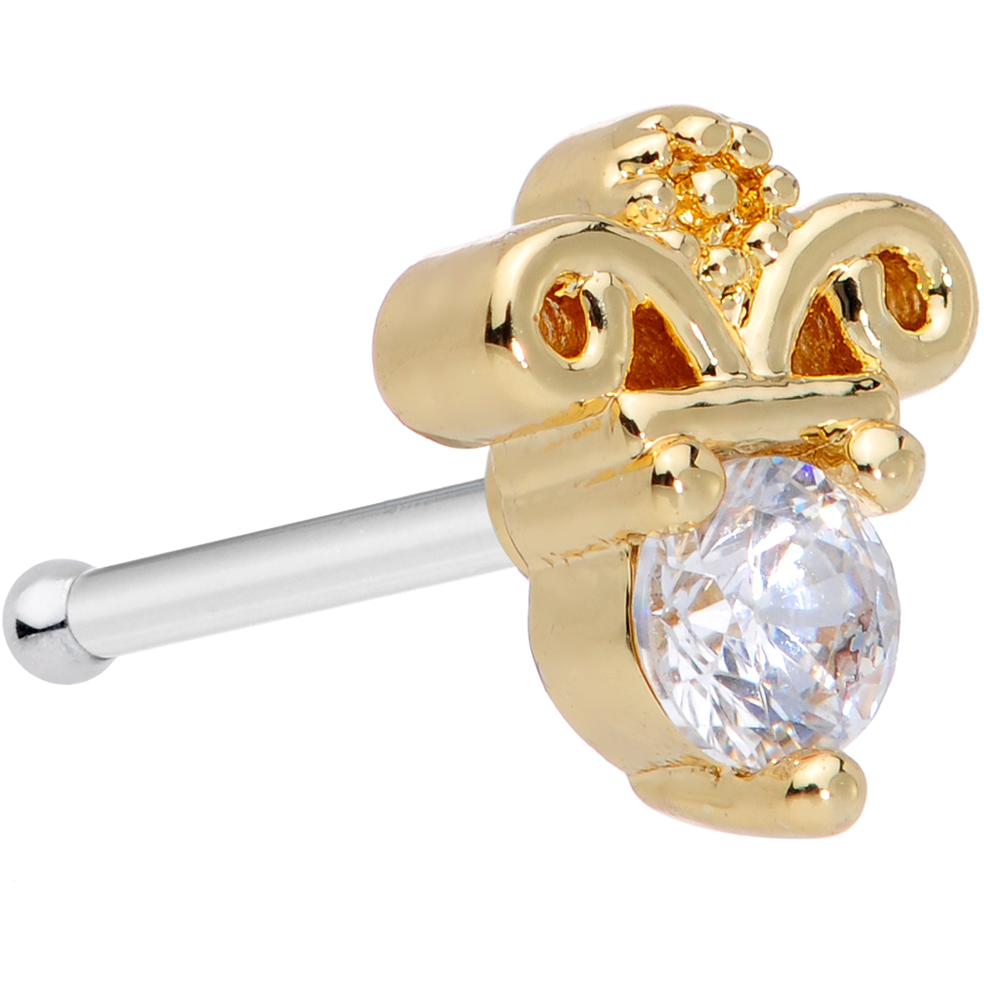 BodyCandy 20G 5/16 Clear CZ Gem Gold Tone Insignia Nose Bone — main product shot