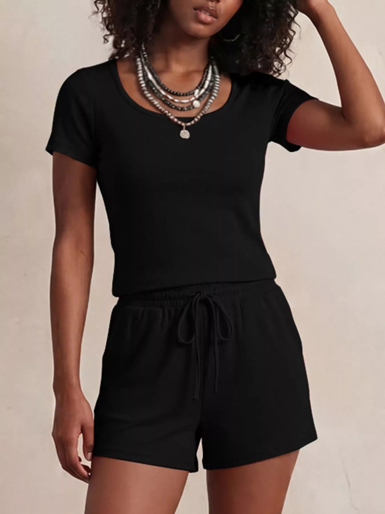 Solid Color Short Sleeve Tee and Shorts Set