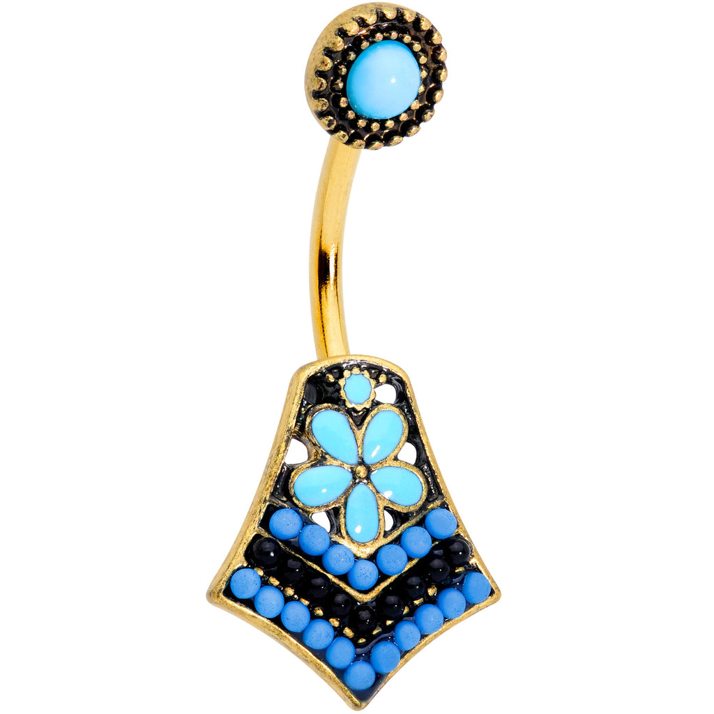 BodyCandy Gold Tone Shades of Blue Geometric Double Mount Belly Ring — main product shot