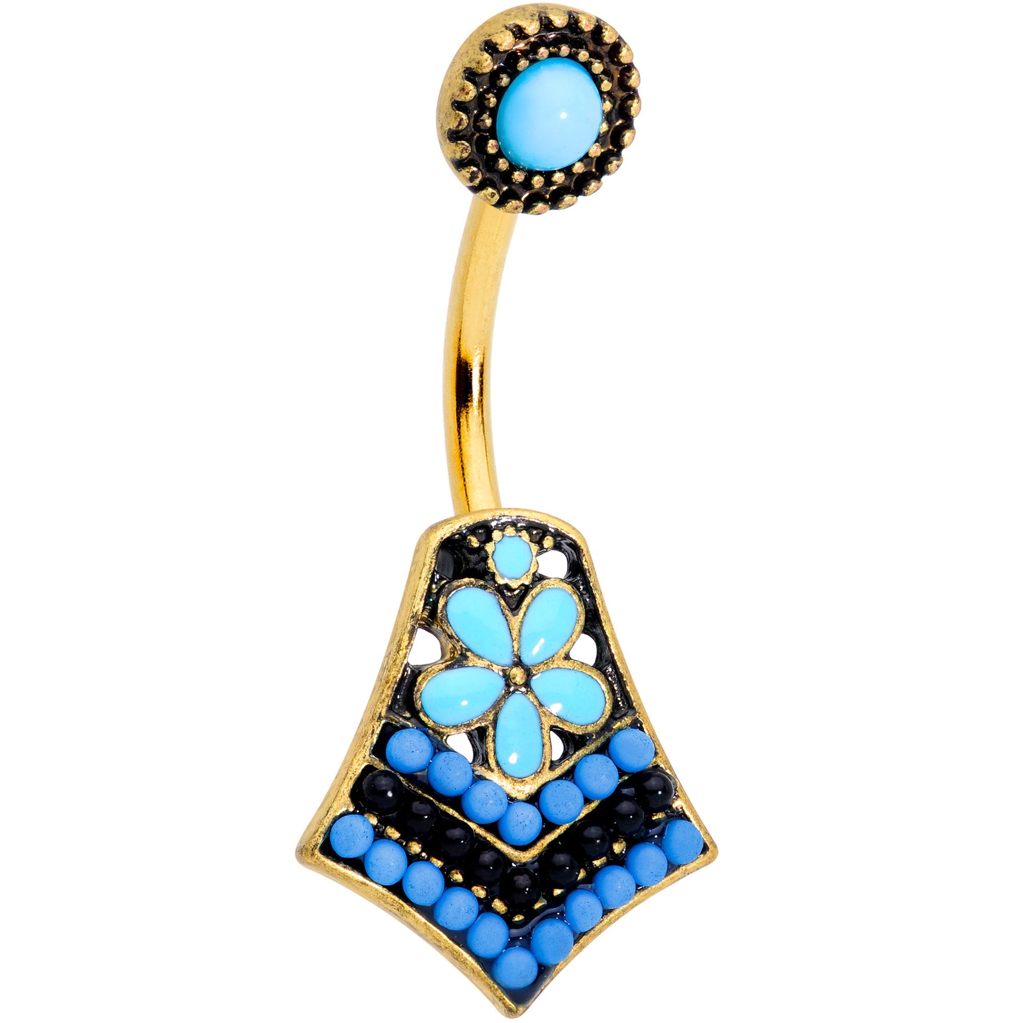 BodyCandy Gold Tone Shades of Blue Geometric Double Mount Belly Ring — main product shot