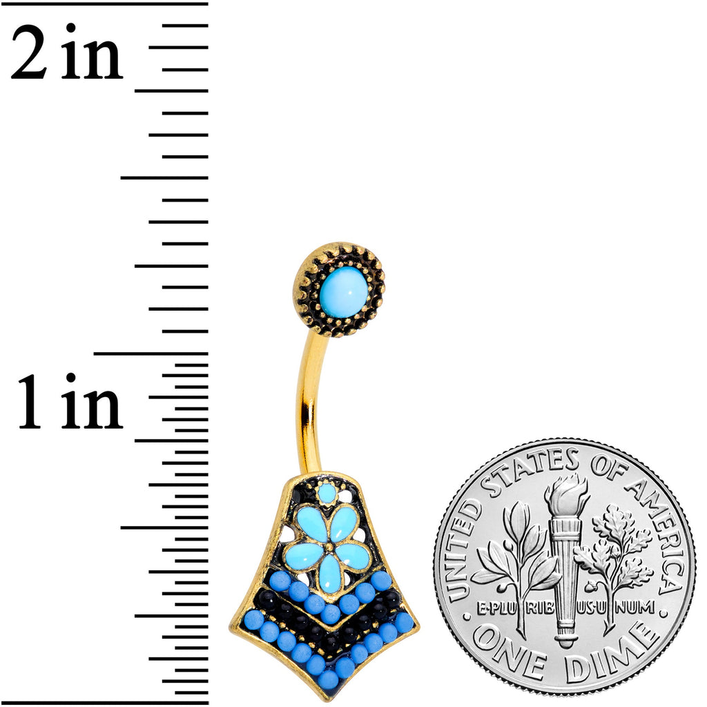 BodyCandy Gold Tone Shades of Blue Geometric Double Mount Belly Ring — lifestyle context