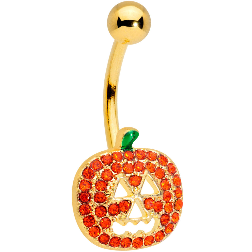 BodyCandy Orange Gem Gold Tone Jack O Lantern Halloween Belly Ring — main product shot