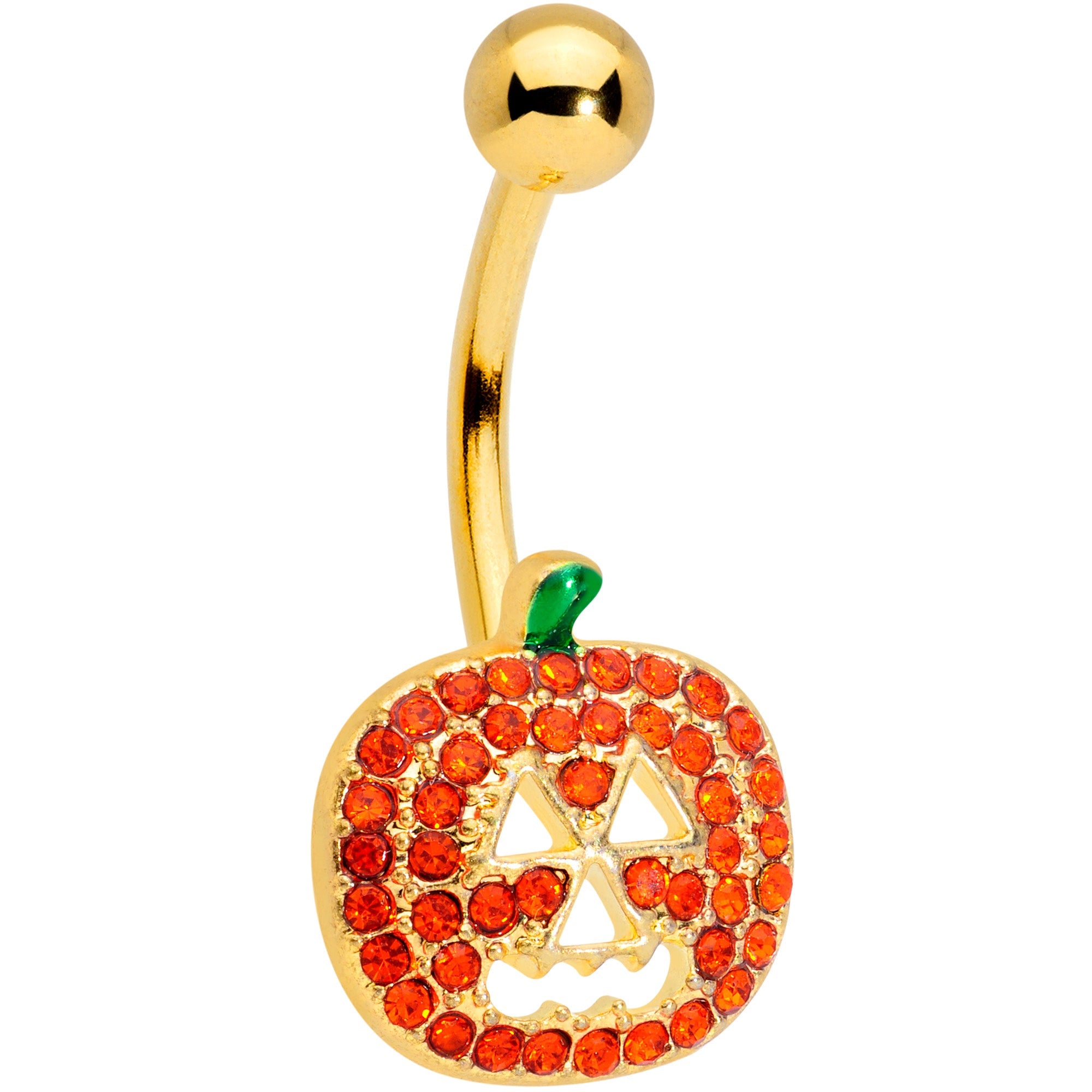 BodyCandy Orange Gem Gold Tone Jack O Lantern Halloween Belly Ring — main product shot