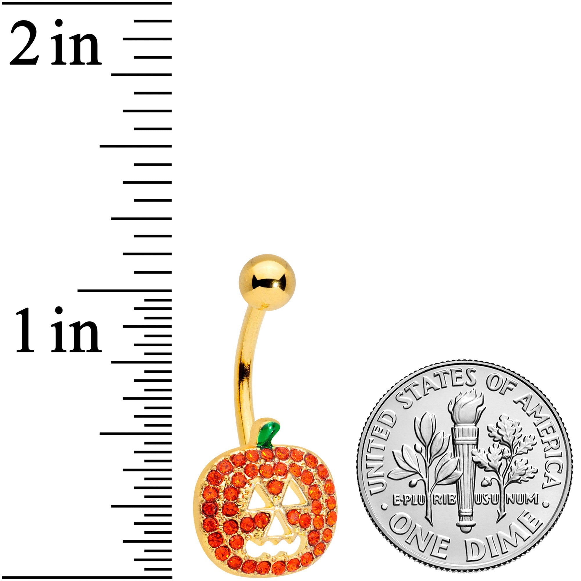 BodyCandy Orange Gem Gold Tone Jack O Lantern Halloween Belly Ring — detail close-up