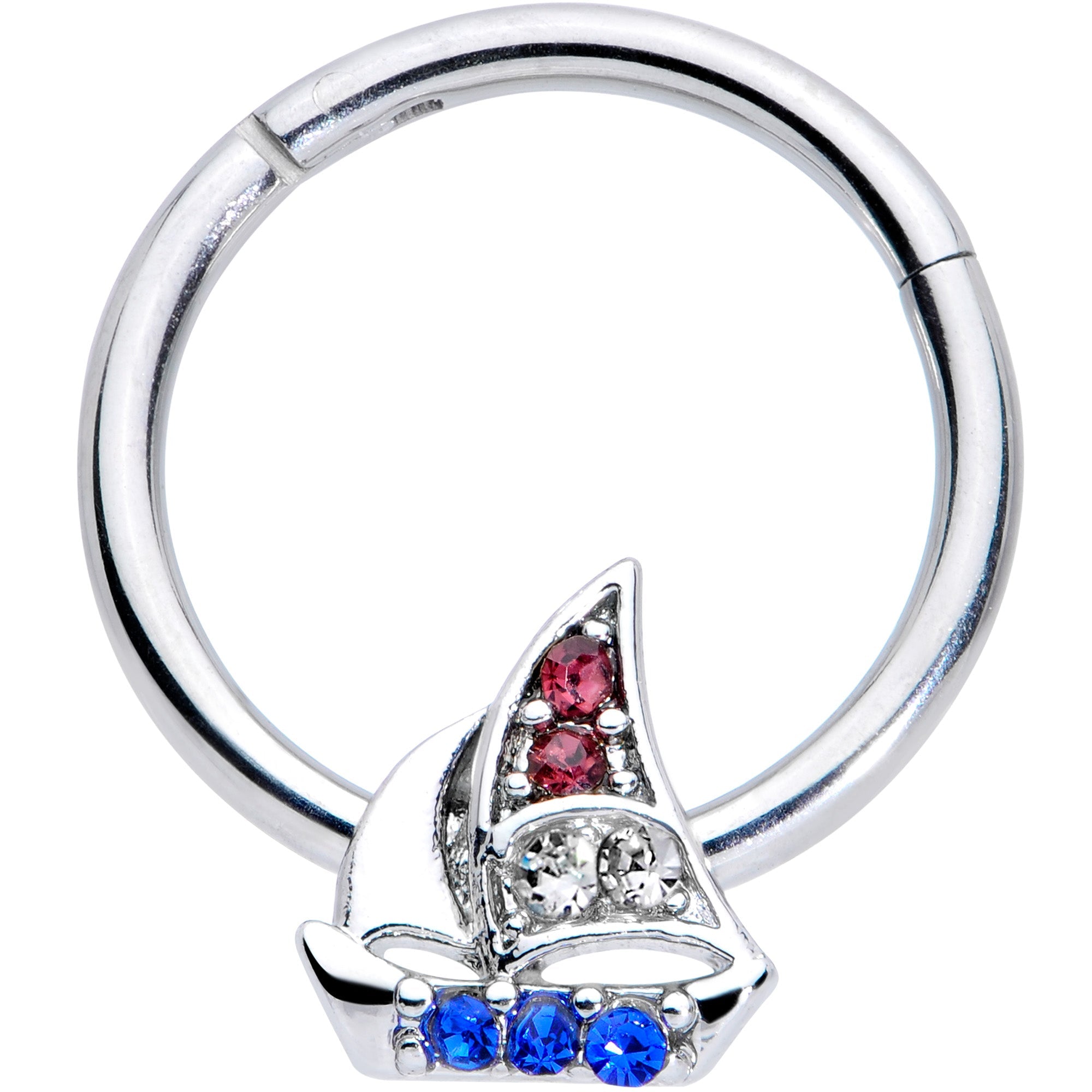BodyCandy 16G 3/8 Blue Purple Gem Sailboat Hinged Segment Ring — main product shot