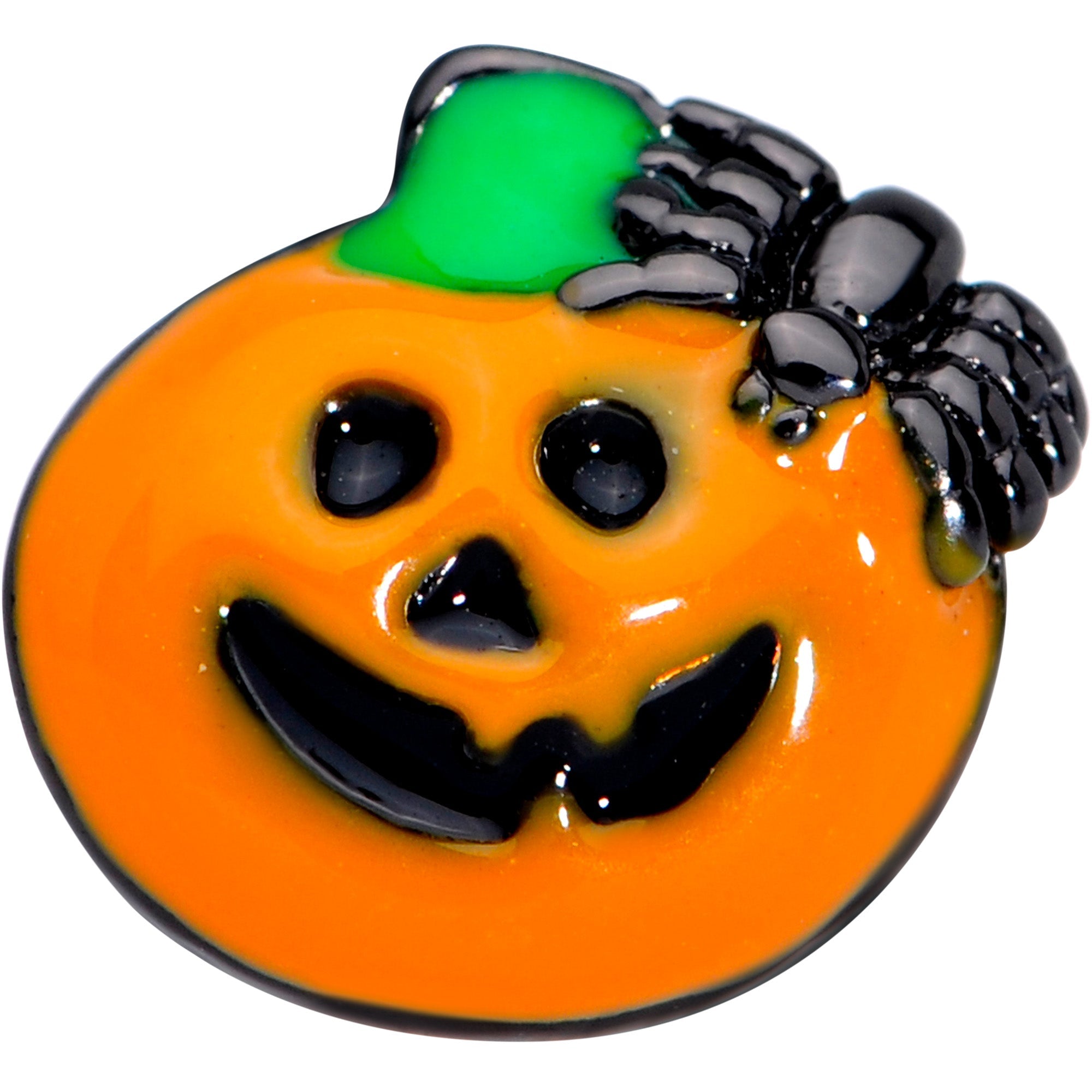 BodyCandy 16G 1/4 Gold Tone Spider Pumpkin Halloween Cartilage Tragus — detail close-up