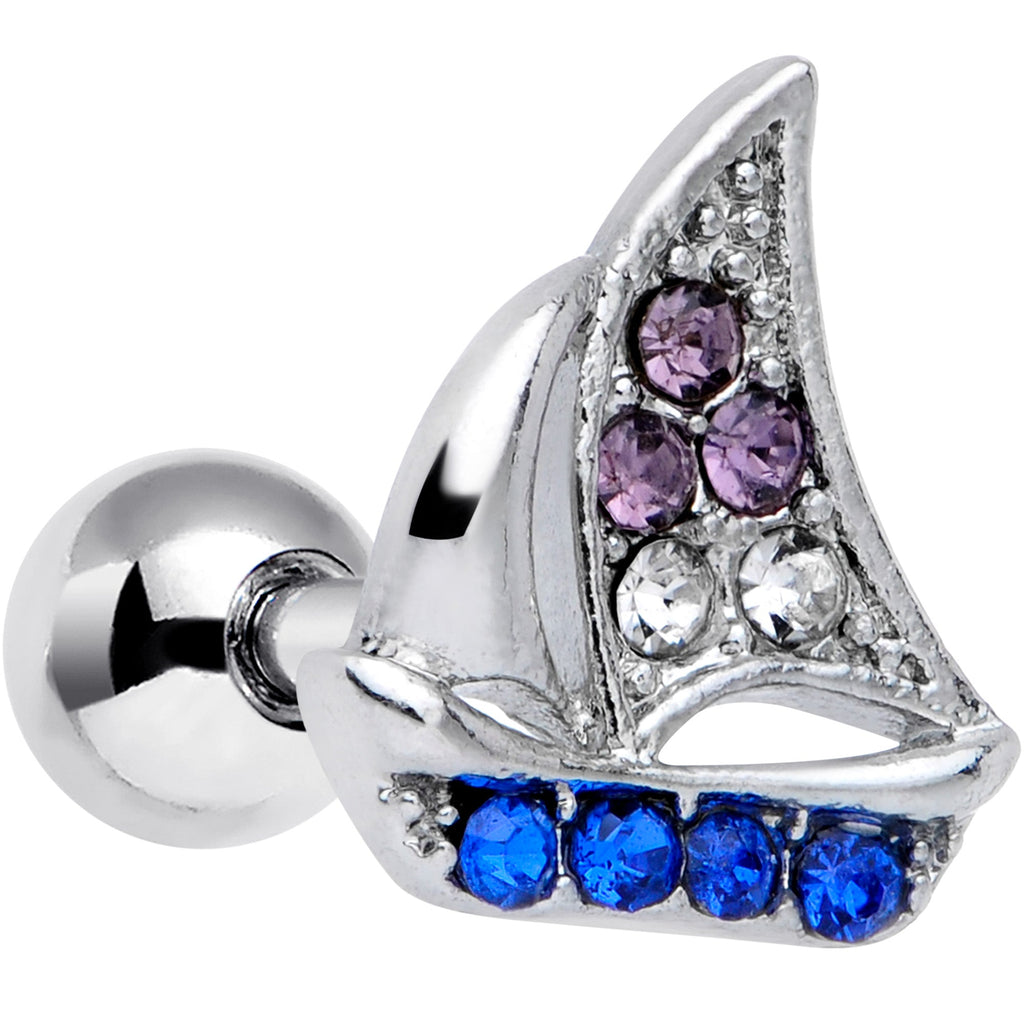BodyCandy 16G 1/4 Blue Purple Gem Sailboat Cartilage Tragus — main product shot
