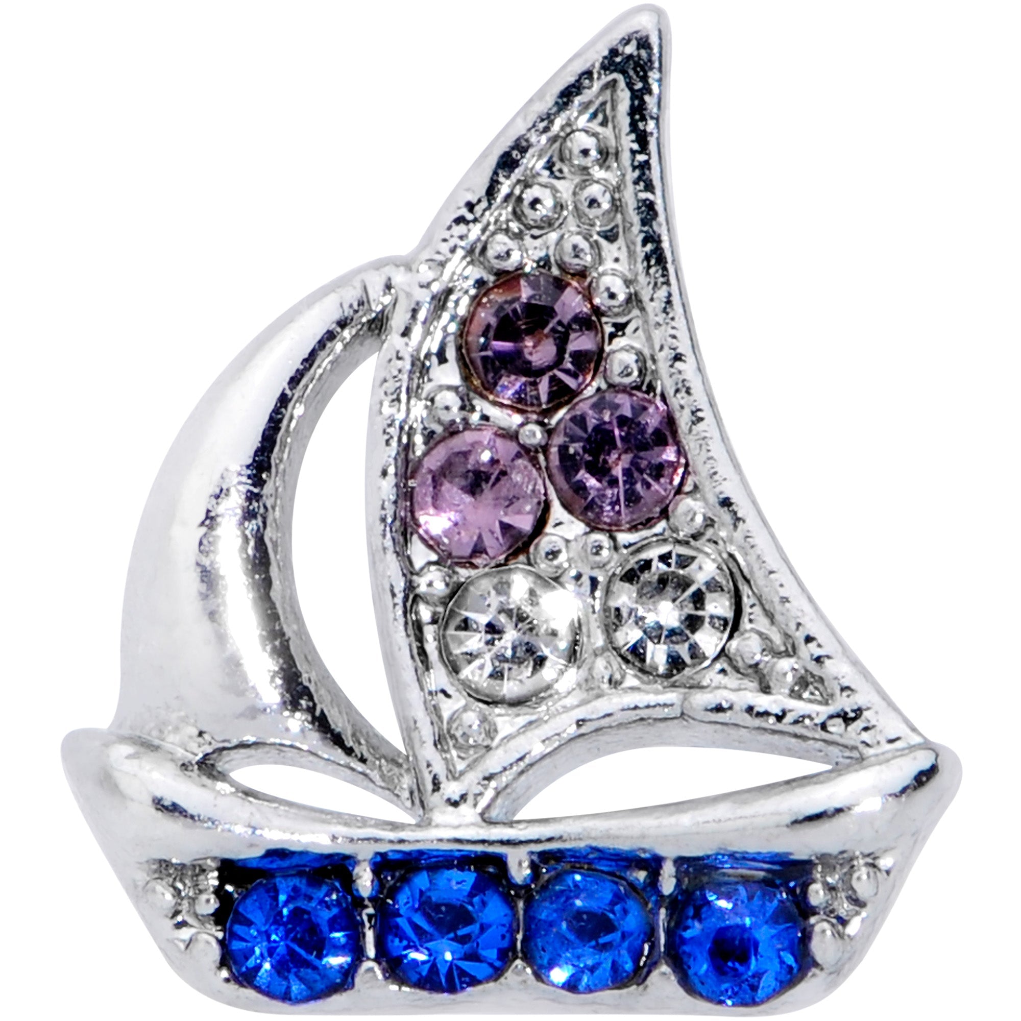 BodyCandy 16G 1/4 Blue Purple Gem Sailboat Cartilage Tragus — detail close-up