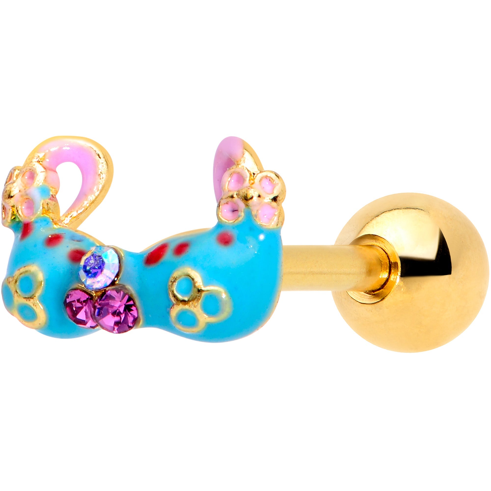 BodyCandy 16G 1/4 Pink Gem Gold Tone Bikini Top Cartilage Tragus Earring — main product shot