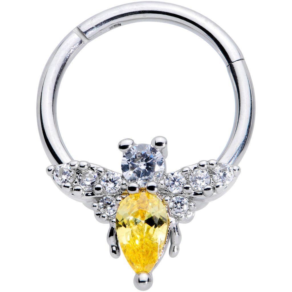 BodyCandy 16G 3/8 Yellow CZ Gem Bee Hinged Segment Ring — main product shot