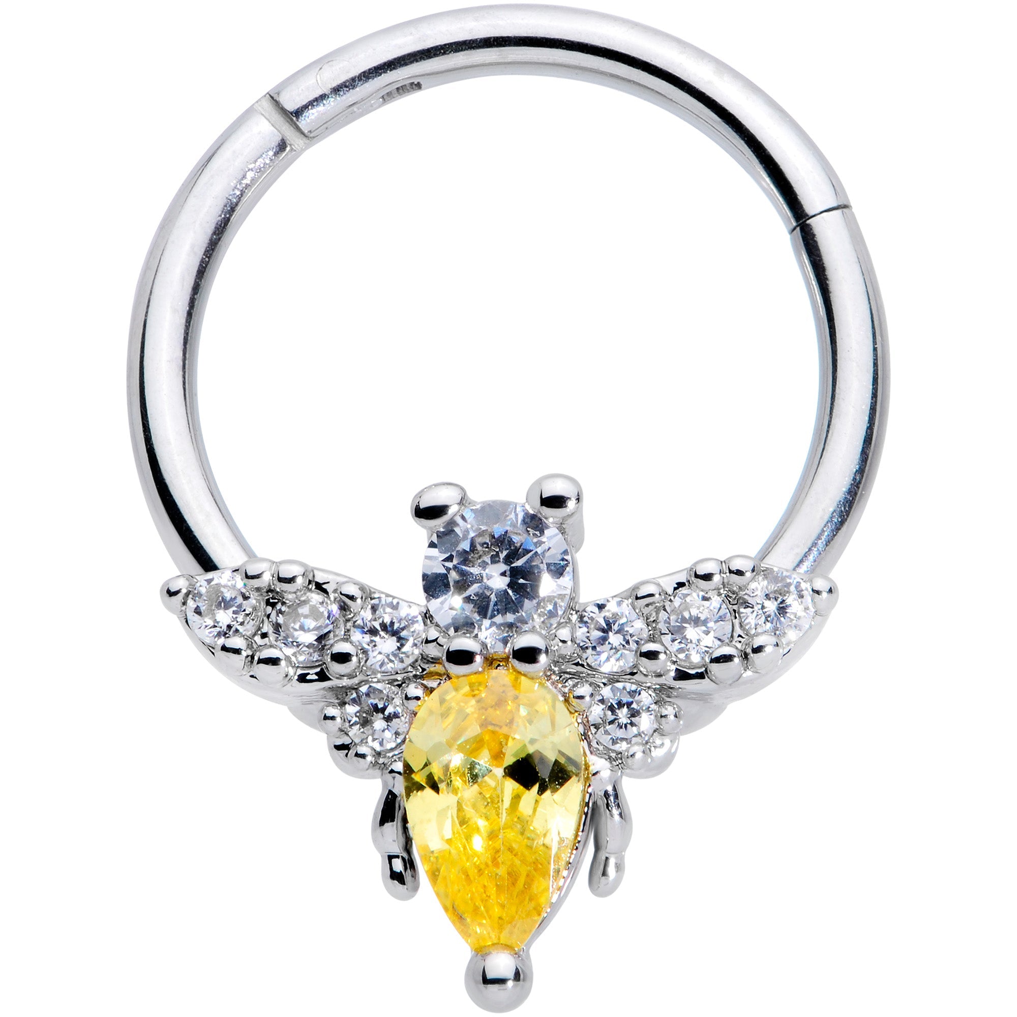 BodyCandy 16G 3/8 Yellow CZ Gem Bee Hinged Segment Ring — main product shot
