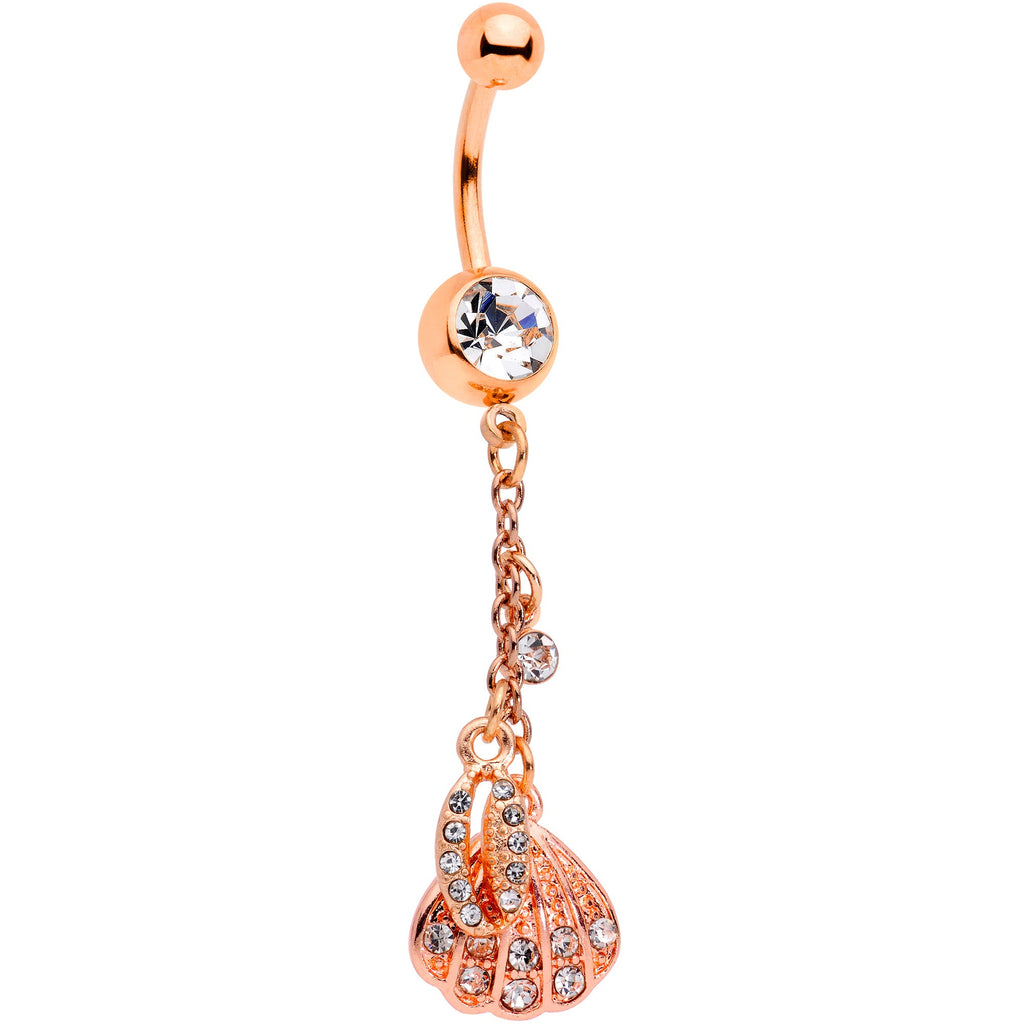BodyCandy Clear Gem Rose Gold Tone Nautical Shell Dangle Belly Ring — main product shot