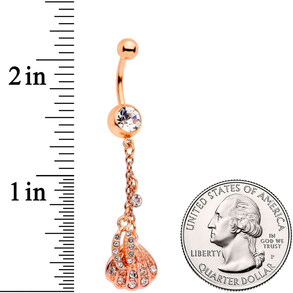 BodyCandy Clear Gem Rose Gold Tone Nautical Shell Dangle Belly Ring — side view