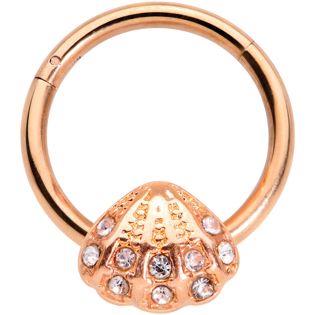 BodyCandy 16G 3/8 Clear Gem Rose Gold Tone Shell Hinged Segment Ring — main product shot
