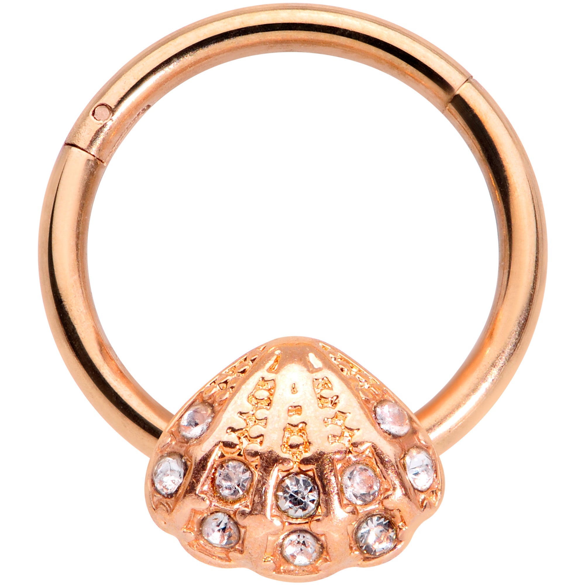 BodyCandy 16G 3/8 Clear Gem Rose Gold Tone Shell Hinged Segment Ring — main product shot