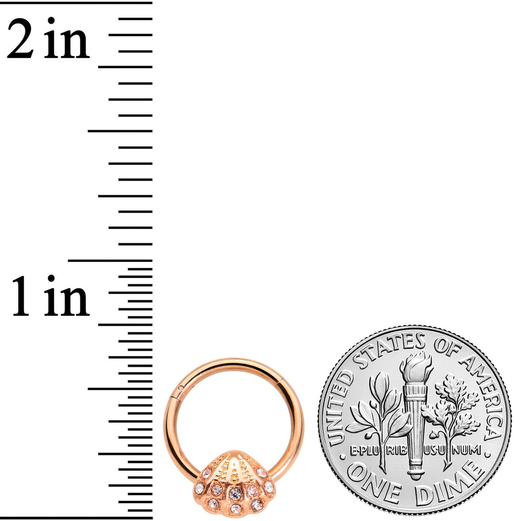 BodyCandy 16G 3/8 Clear Gem Rose Gold Tone Shell Hinged Segment Ring — lifestyle context