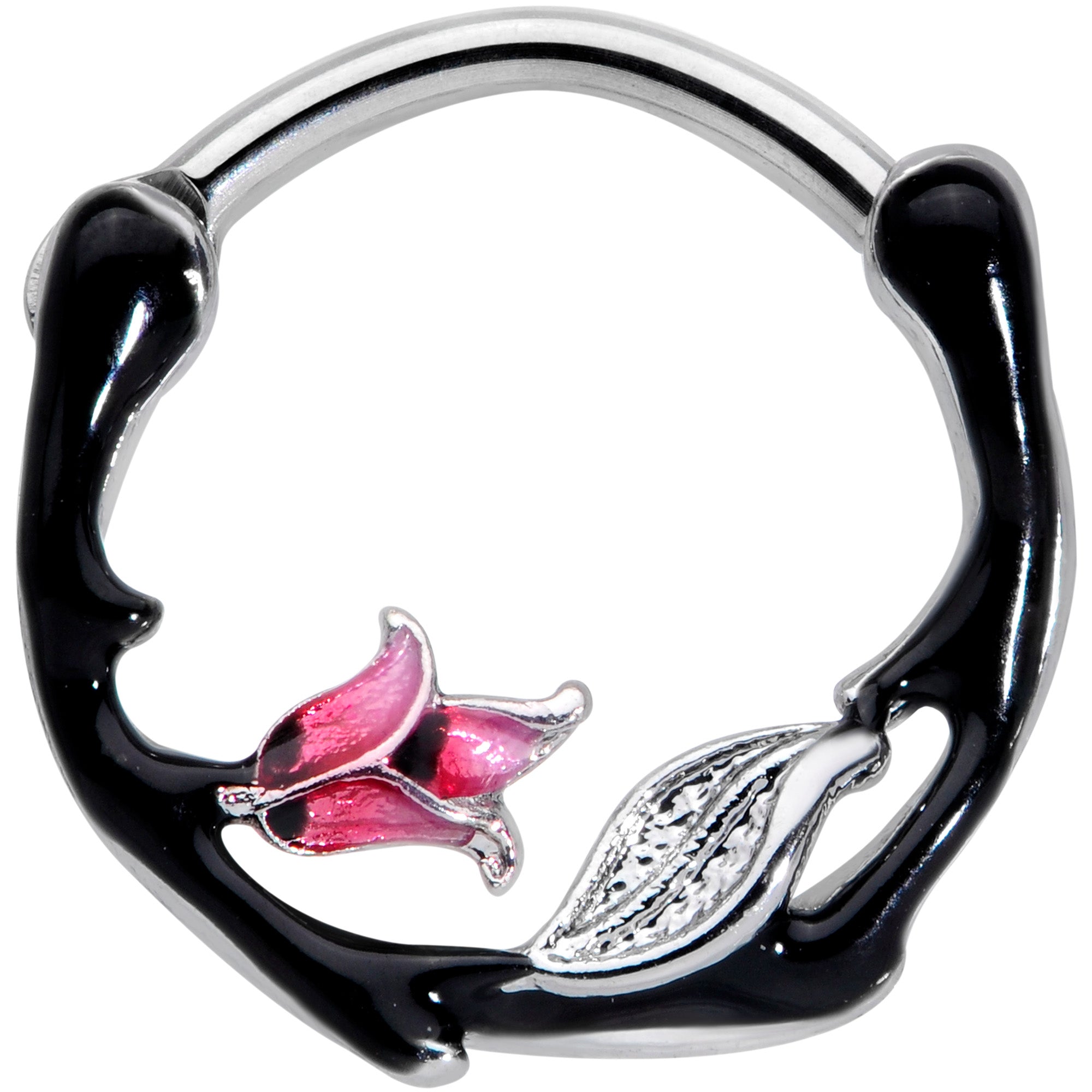 BodyCandy 16G 3/8 Pink Flower Black Cartilage Clicker — main product shot