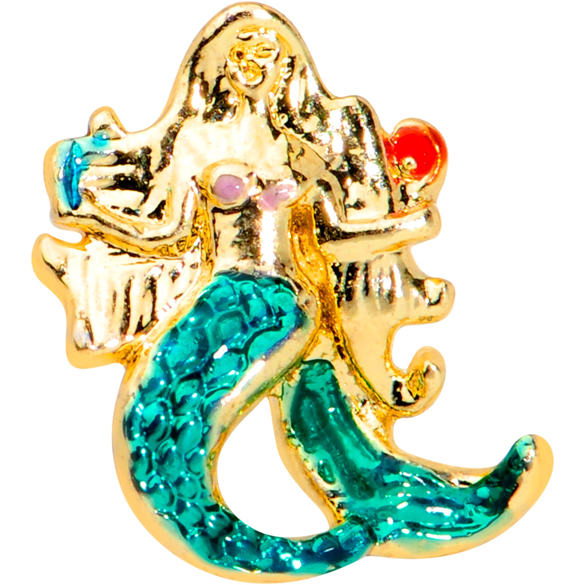 BodyCandy 16G 1/4 Gold Tone Green Mermaid Cartilage Tragus Earring — detail close-up