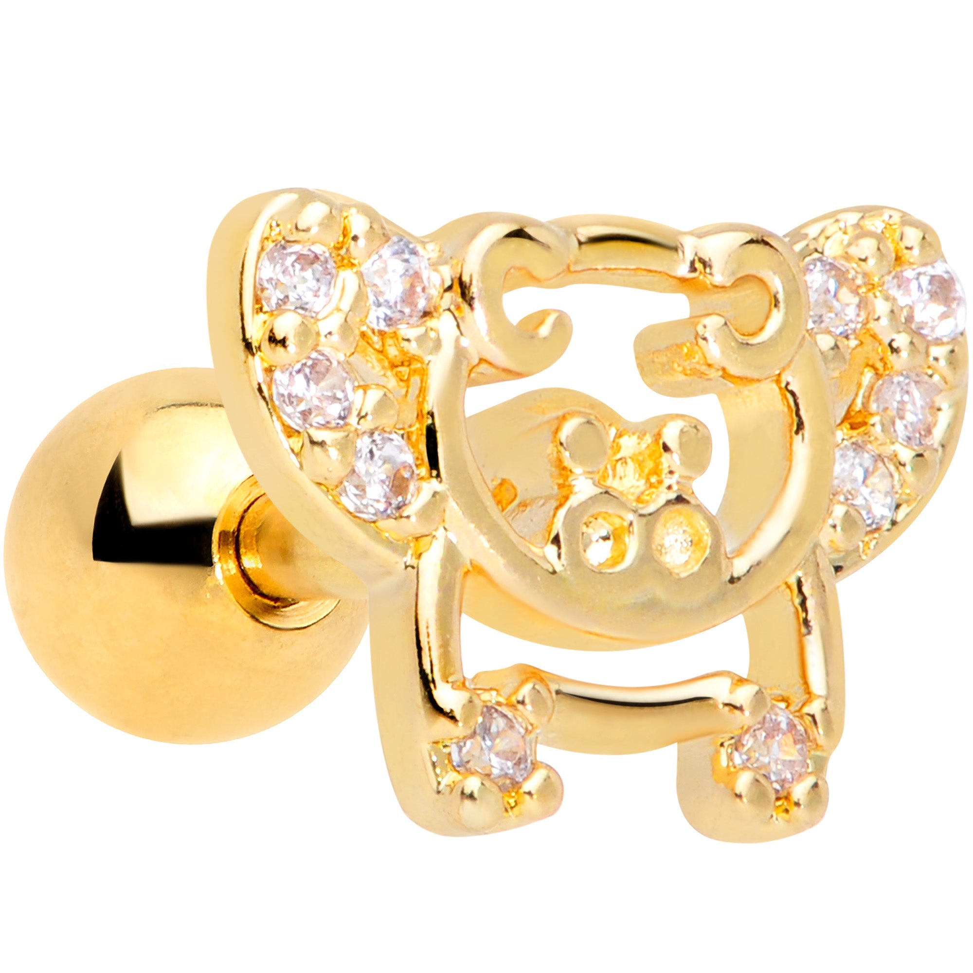 BodyCandy 16G 1/4 Clear Gem Gold Tone Flying Pigs Cartilage Tragus Earring — main product shot