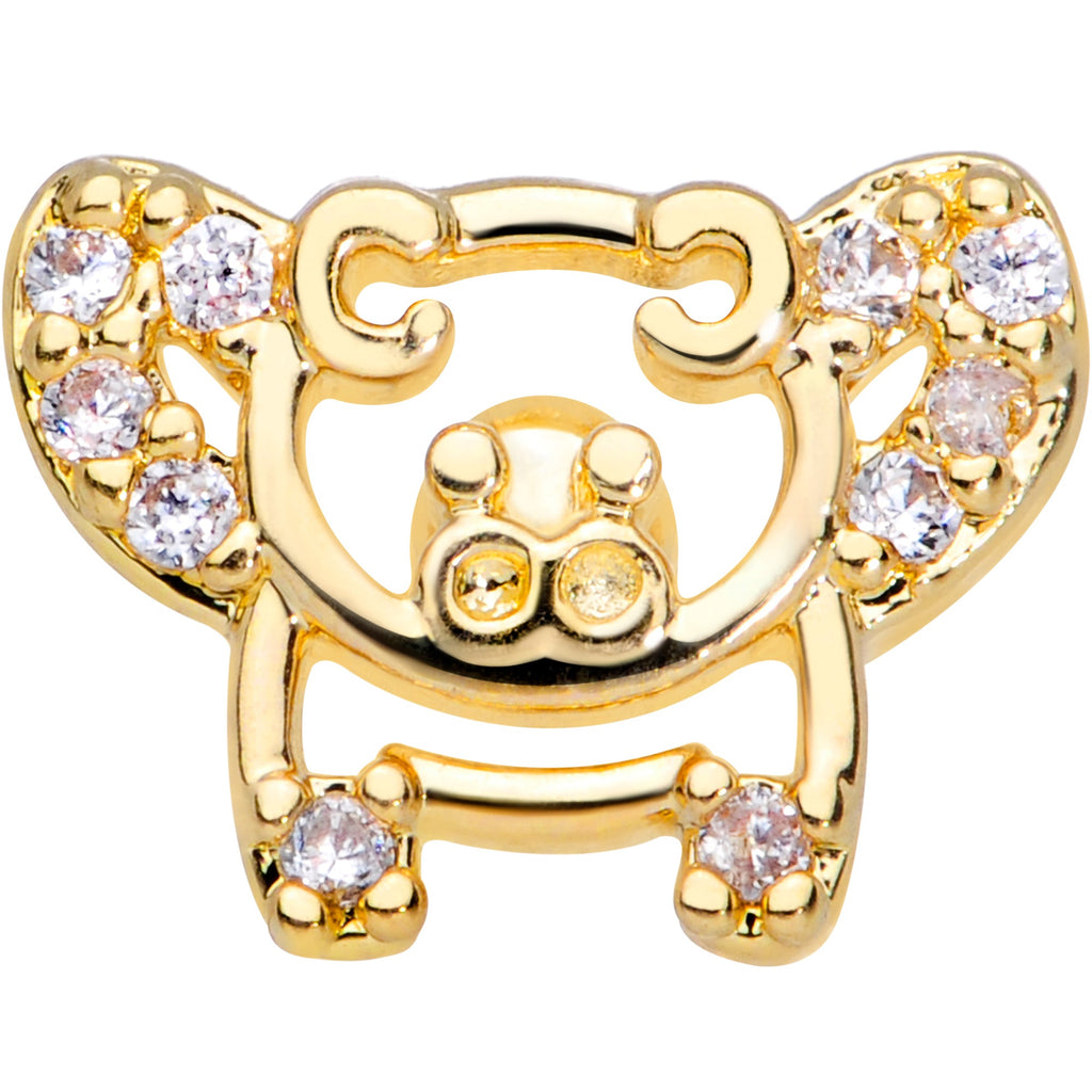 BodyCandy 16G 1/4 Clear Gem Gold Tone Flying Pigs Cartilage Tragus Earring — detail close-up