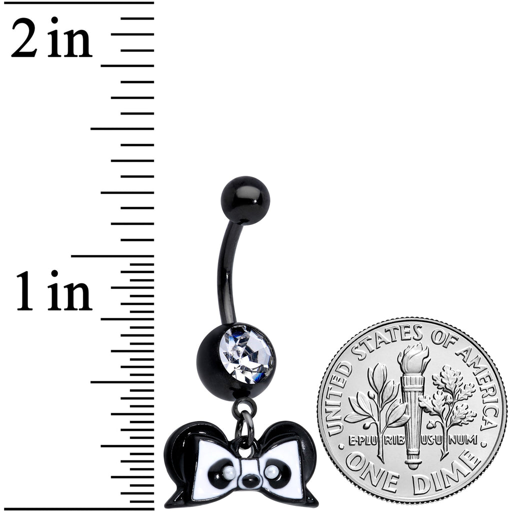 BodyCandy Clear Gem Black Bow Panda Bear Dangle Belly Ring — detail close-up