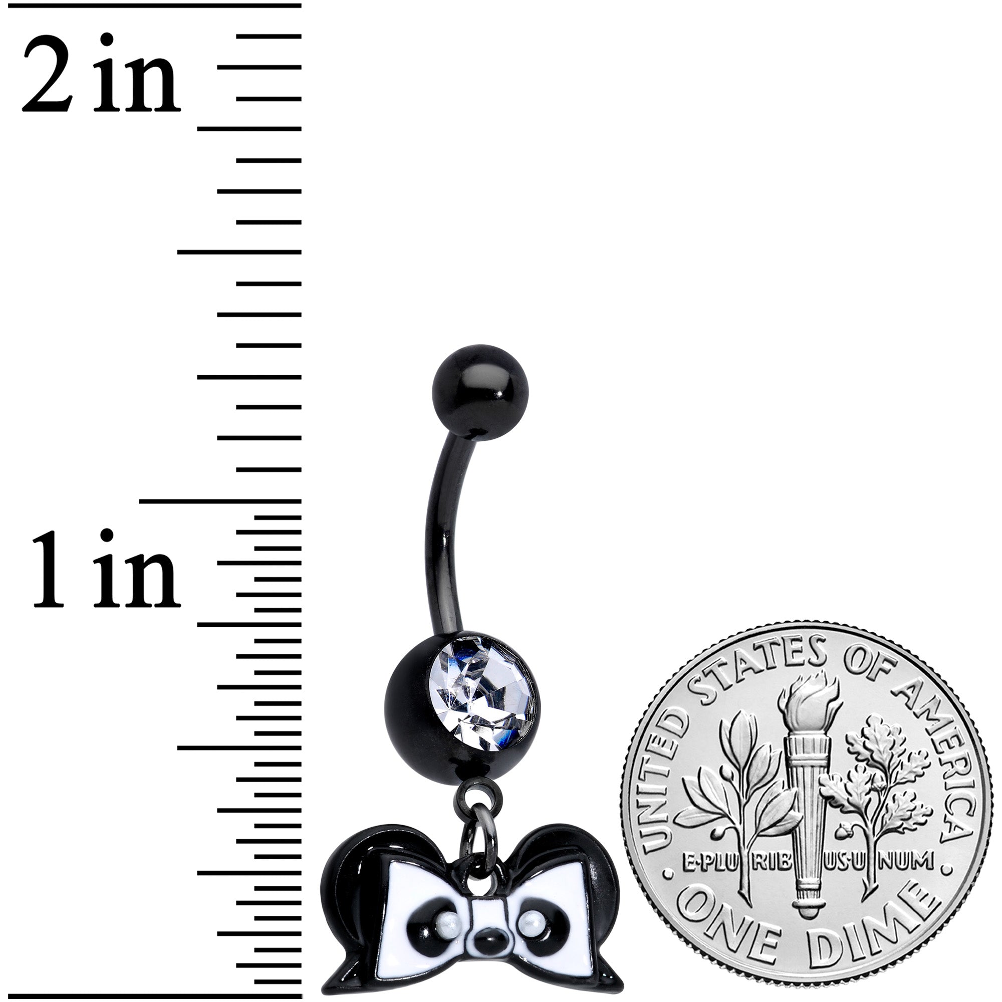 BodyCandy Clear Gem Black Bow Panda Bear Dangle Belly Ring — detail close-up