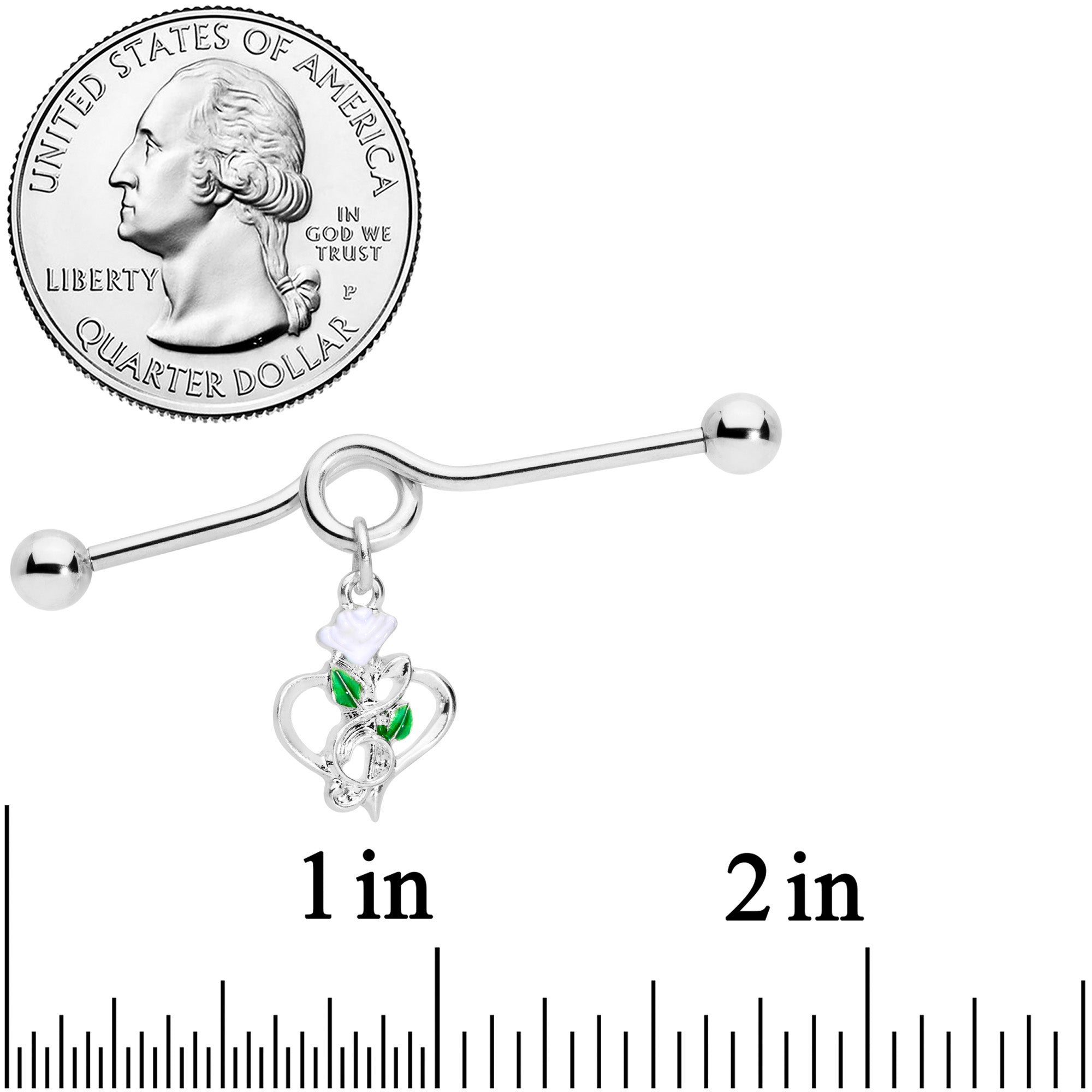 BodyCandy 14G Heart Music Valentine Dangle Project Barbell 38mm — detail close-up