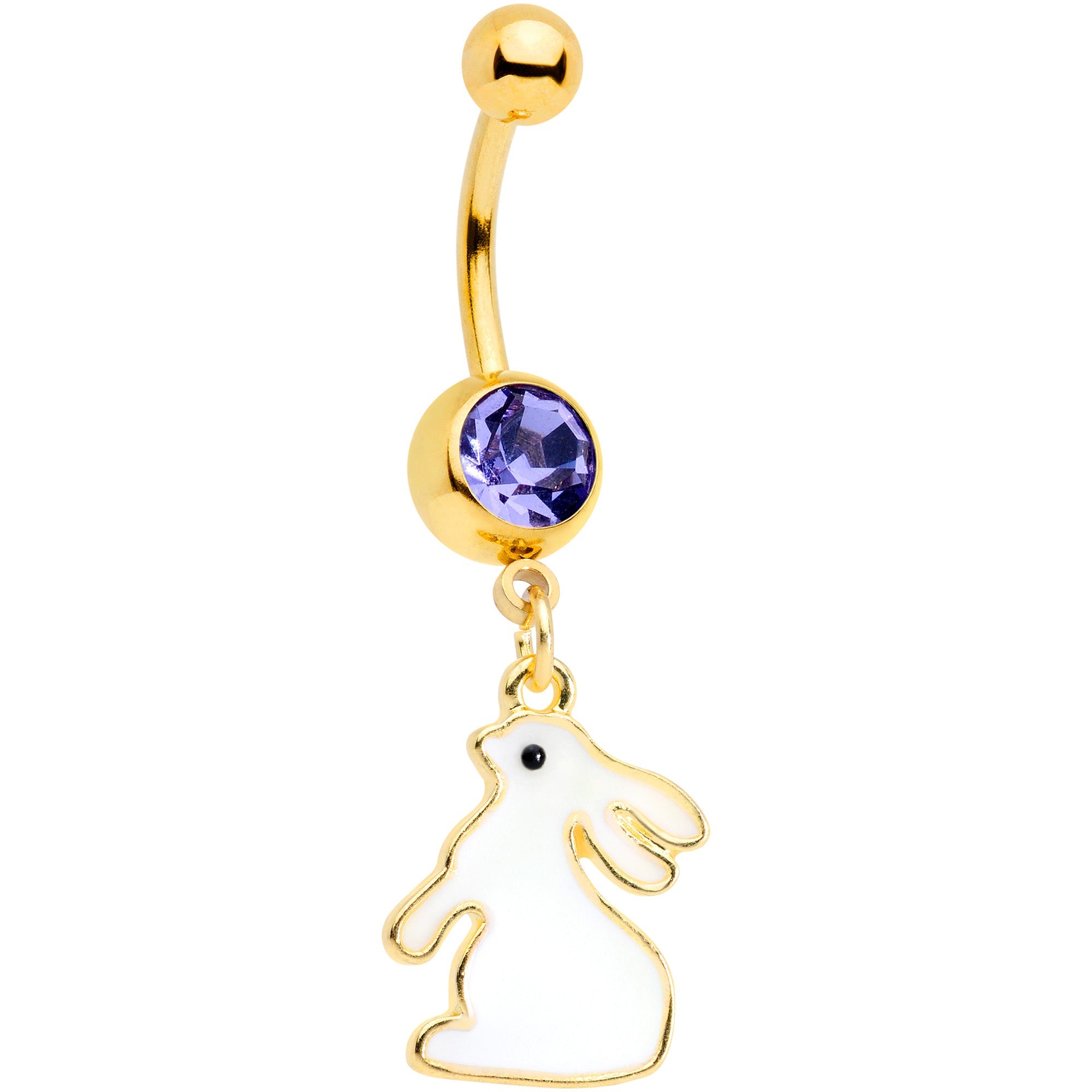 BodyCandy Purple Gem Gold Tone Easter Bunny Glow in the Dark Dangle Belly Ring — main product shot