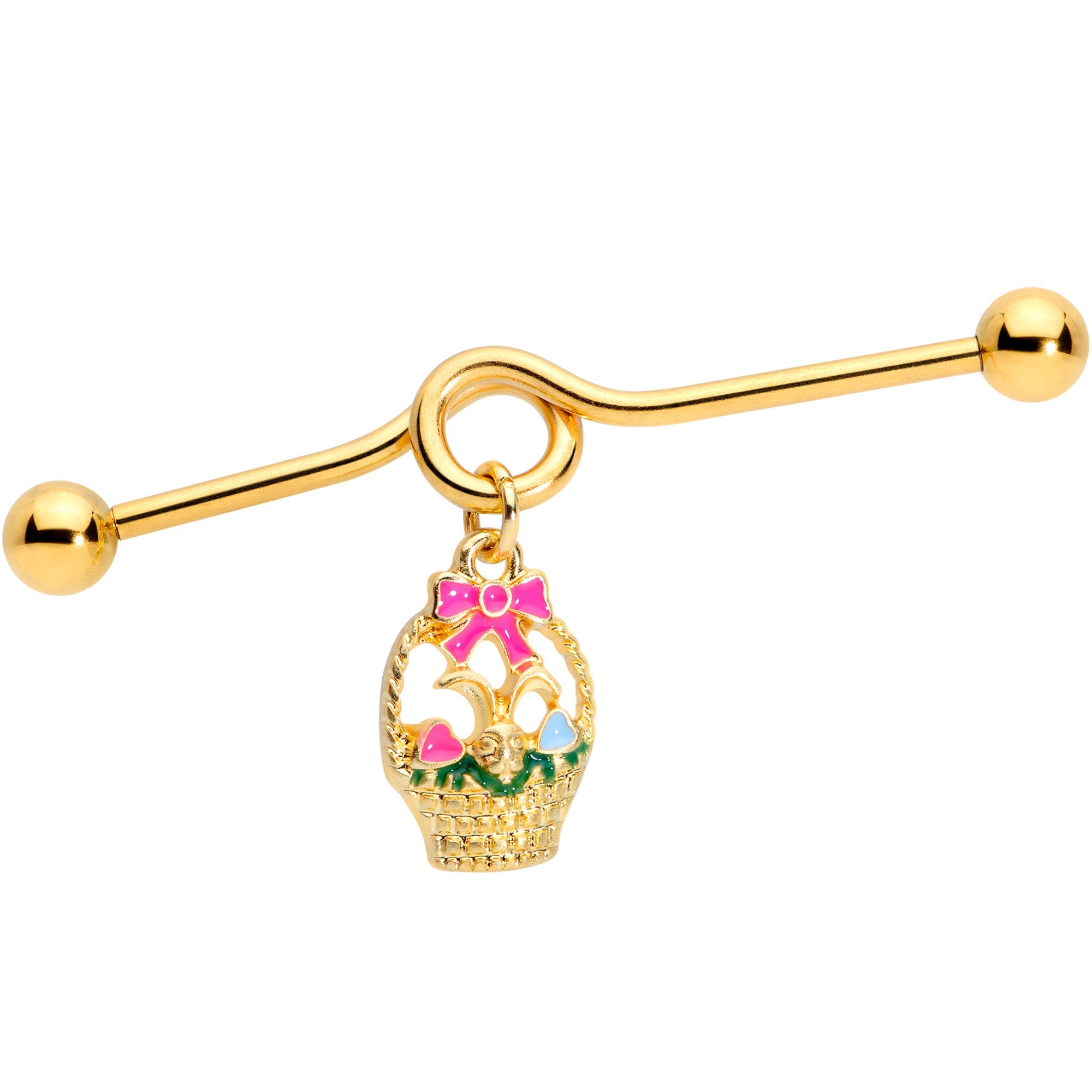 BodyCandy 14G Gold Tone Easter Basket Glow Dangle Project Bar 38mm — main product shot