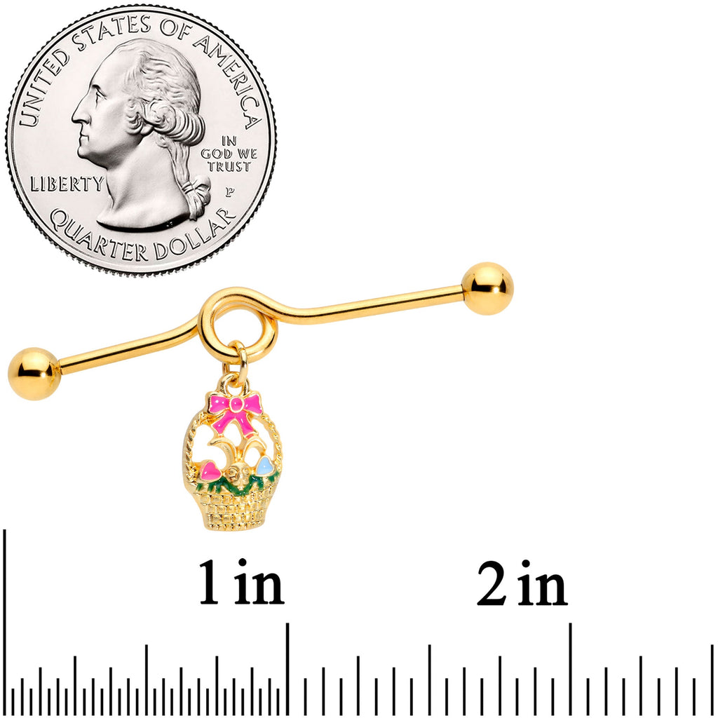 BodyCandy 14G Gold Tone Easter Basket Glow Dangle Project Bar 38mm — lifestyle context