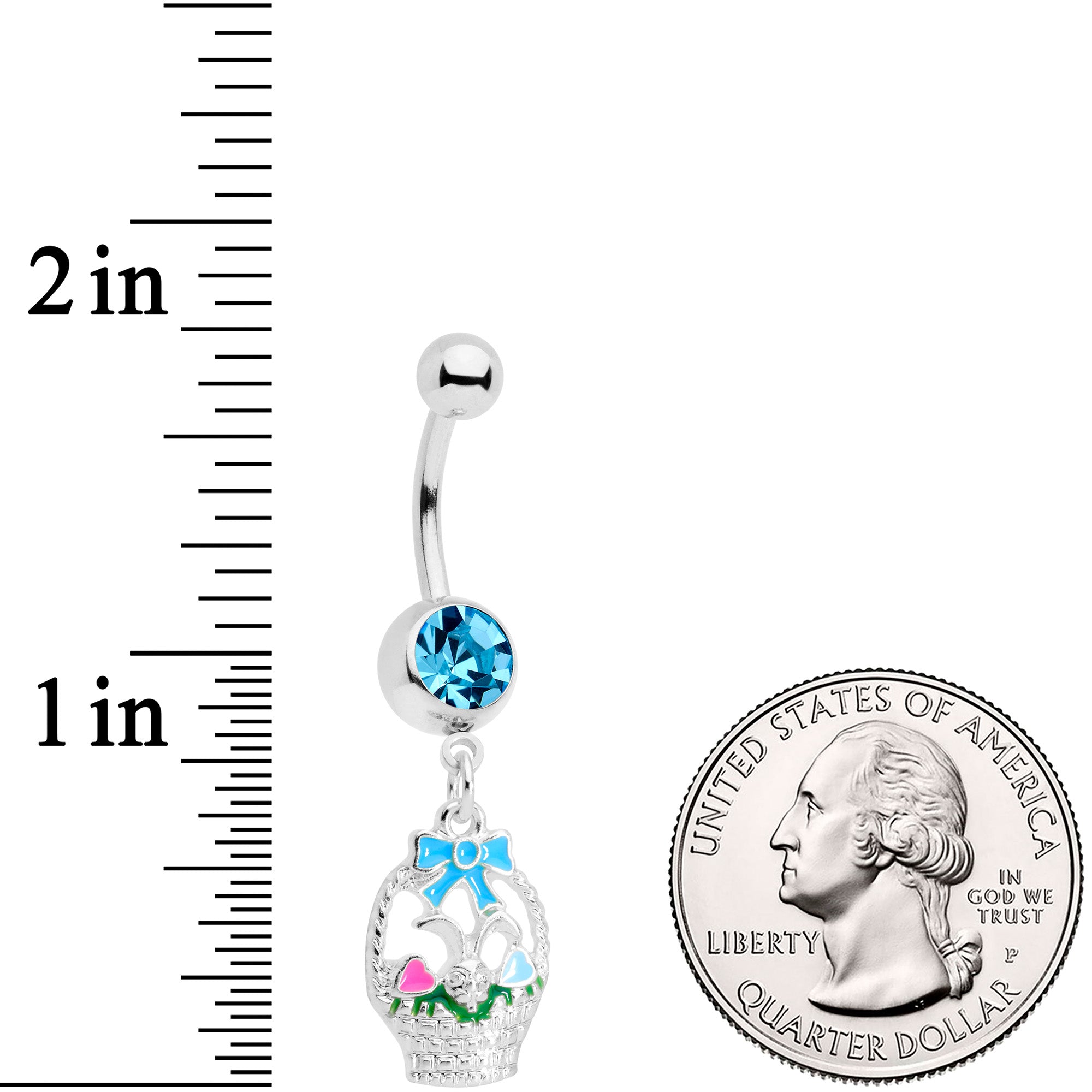 BodyCandy Blue Gem Easter Basket Dangle Belly Ring — detail close-up