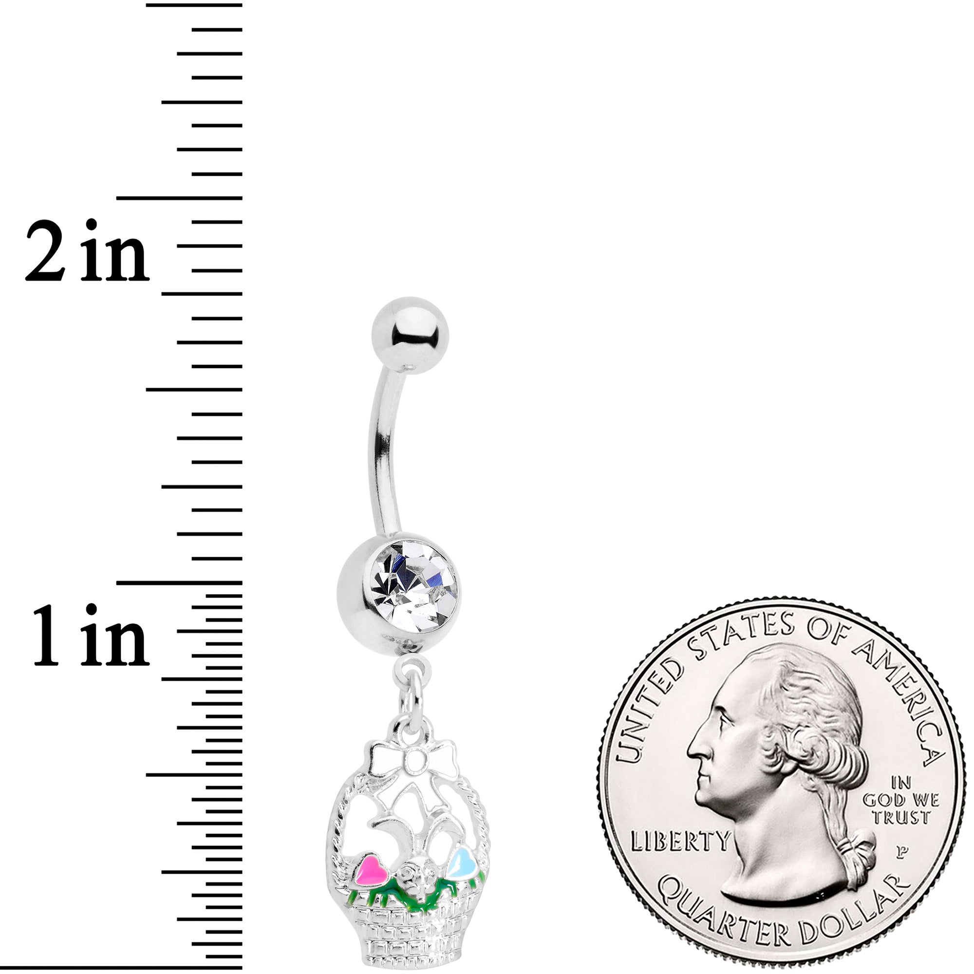 BodyCandy Clear Gem Easter Basket Dangle Belly Ring — detail close-up