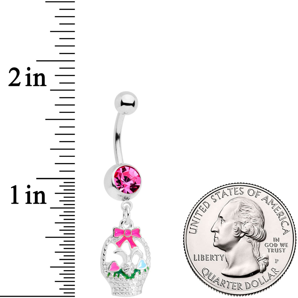 BodyCandy Pink Gem Easter Basket Dangle Belly Ring — detail close-up