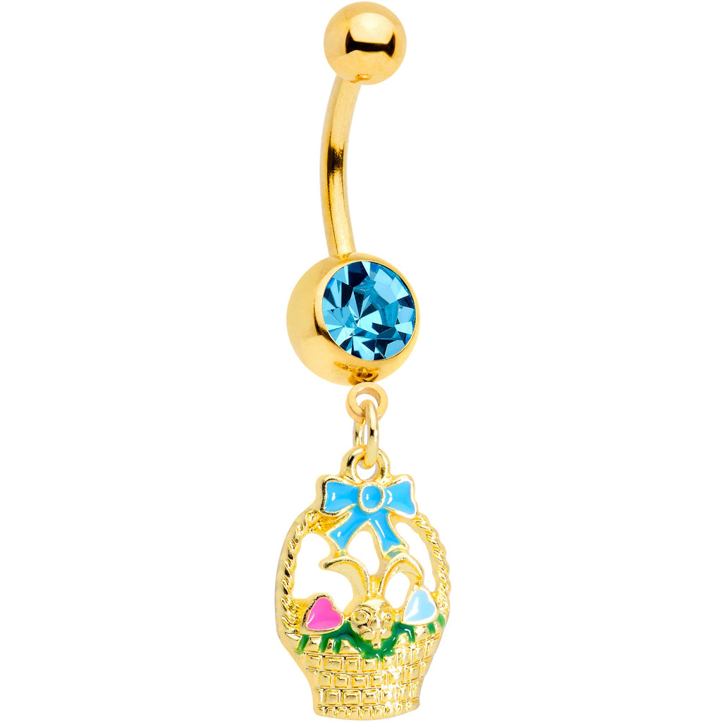 BodyCandy Aqua Gem Gold Tone Easter Basket Dangle Belly Ring — main product shot
