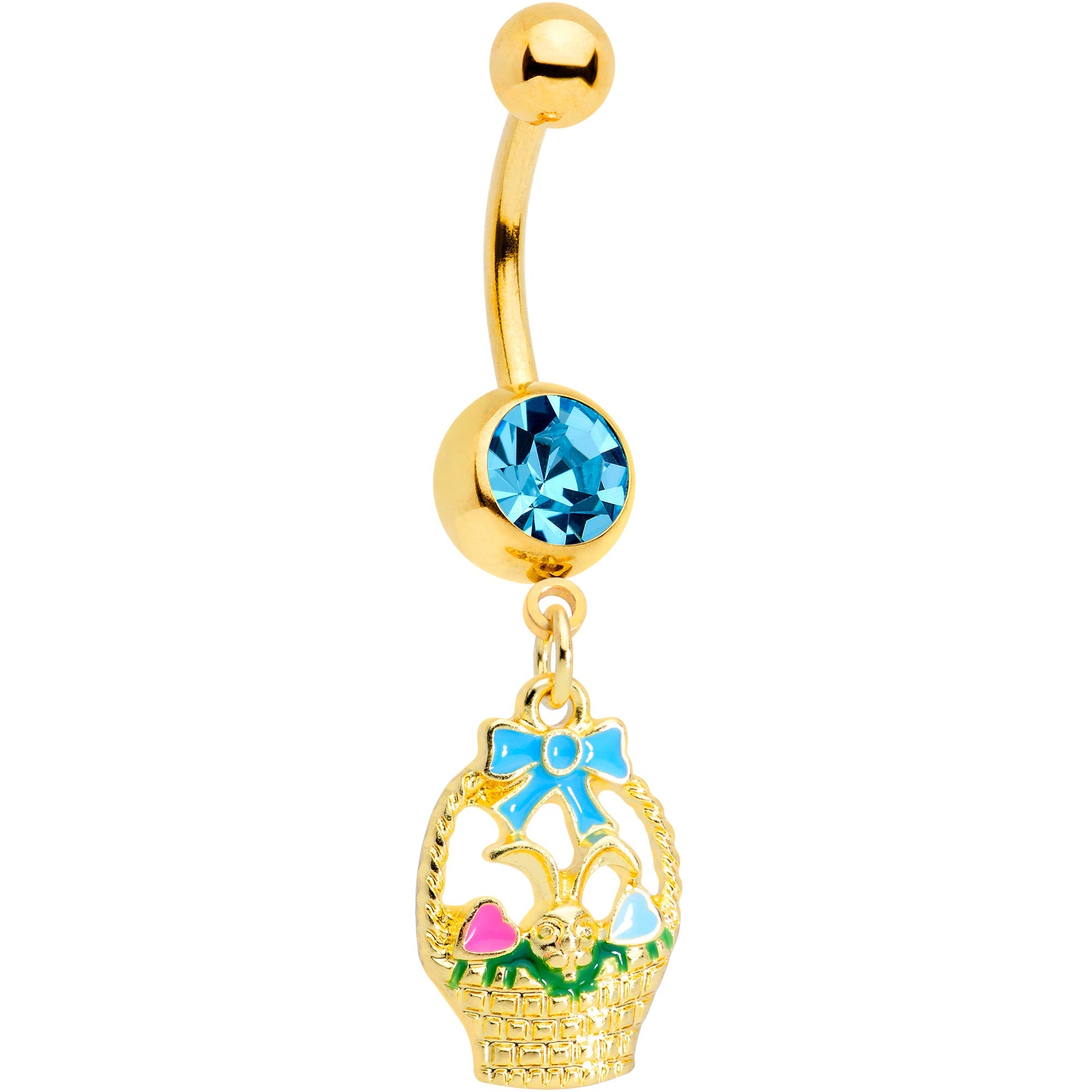 BodyCandy Aqua Gem Gold Tone Easter Basket Dangle Belly Ring — main product shot