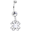 BodyCandy Clear Gem Sumptuous Shamrock St Patricks Day Dangle Belly Ring — main product shot