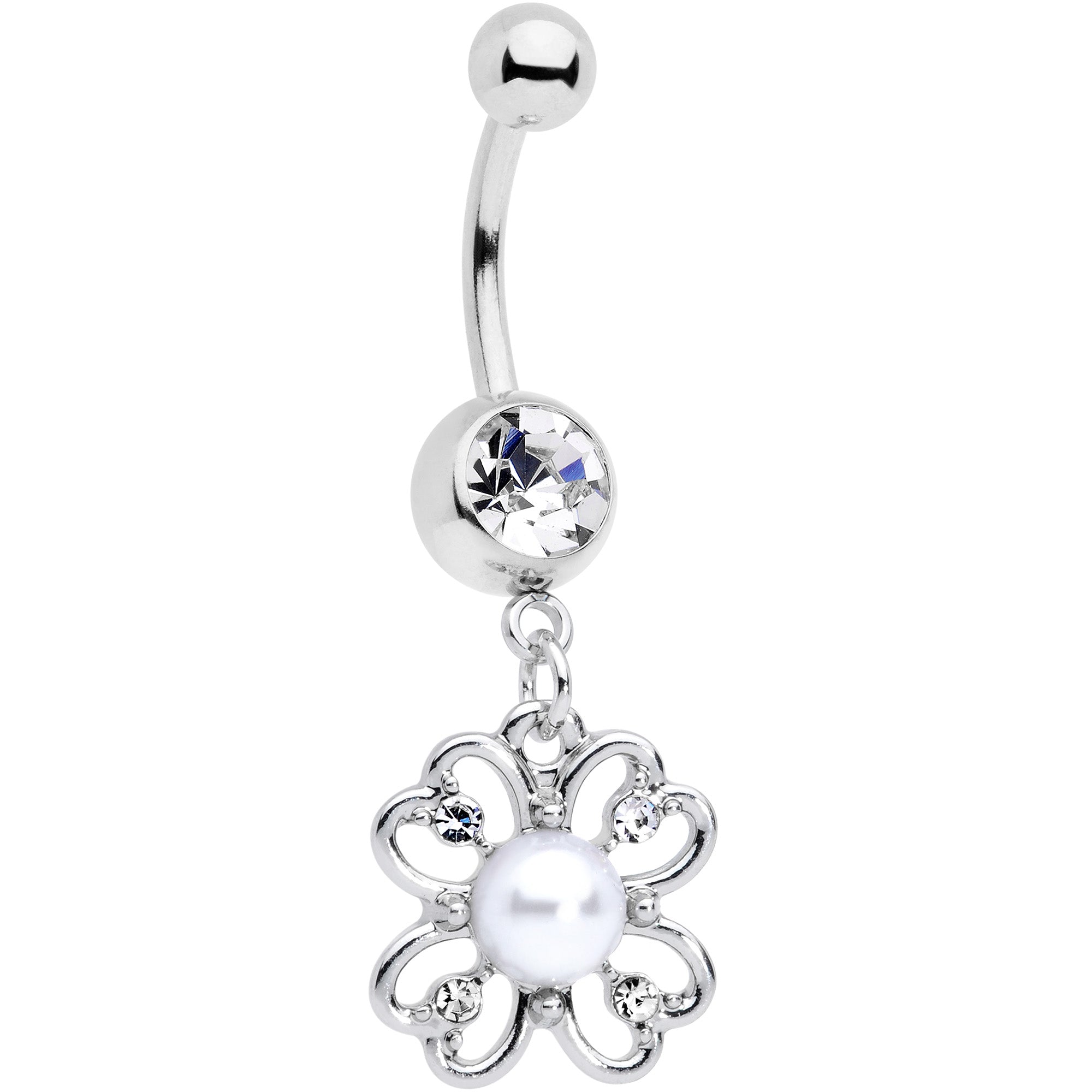 BodyCandy Clear Gem Sumptuous Shamrock St Patricks Day Dangle Belly Ring — main product shot