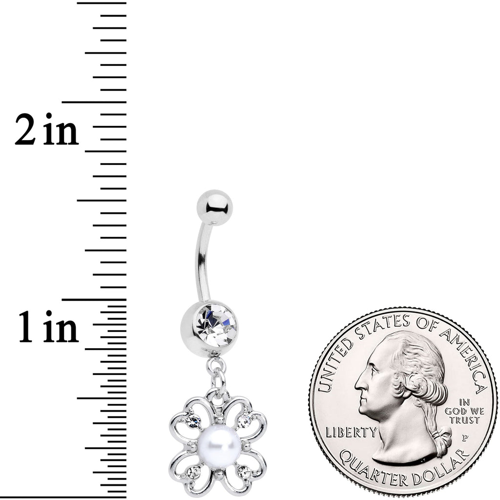 BodyCandy Clear Gem Sumptuous Shamrock St Patricks Day Dangle Belly Ring — detail close-up