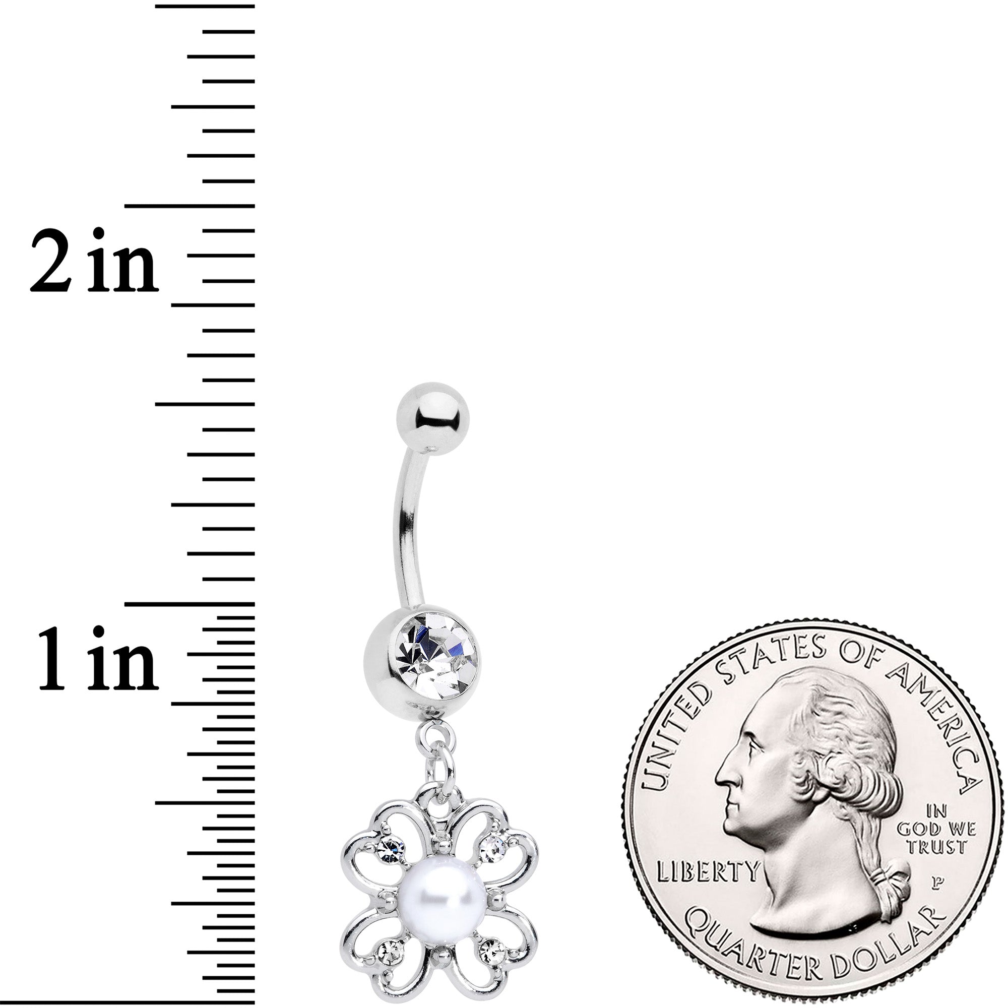 BodyCandy Clear Gem Sumptuous Shamrock St Patricks Day Dangle Belly Ring — detail close-up