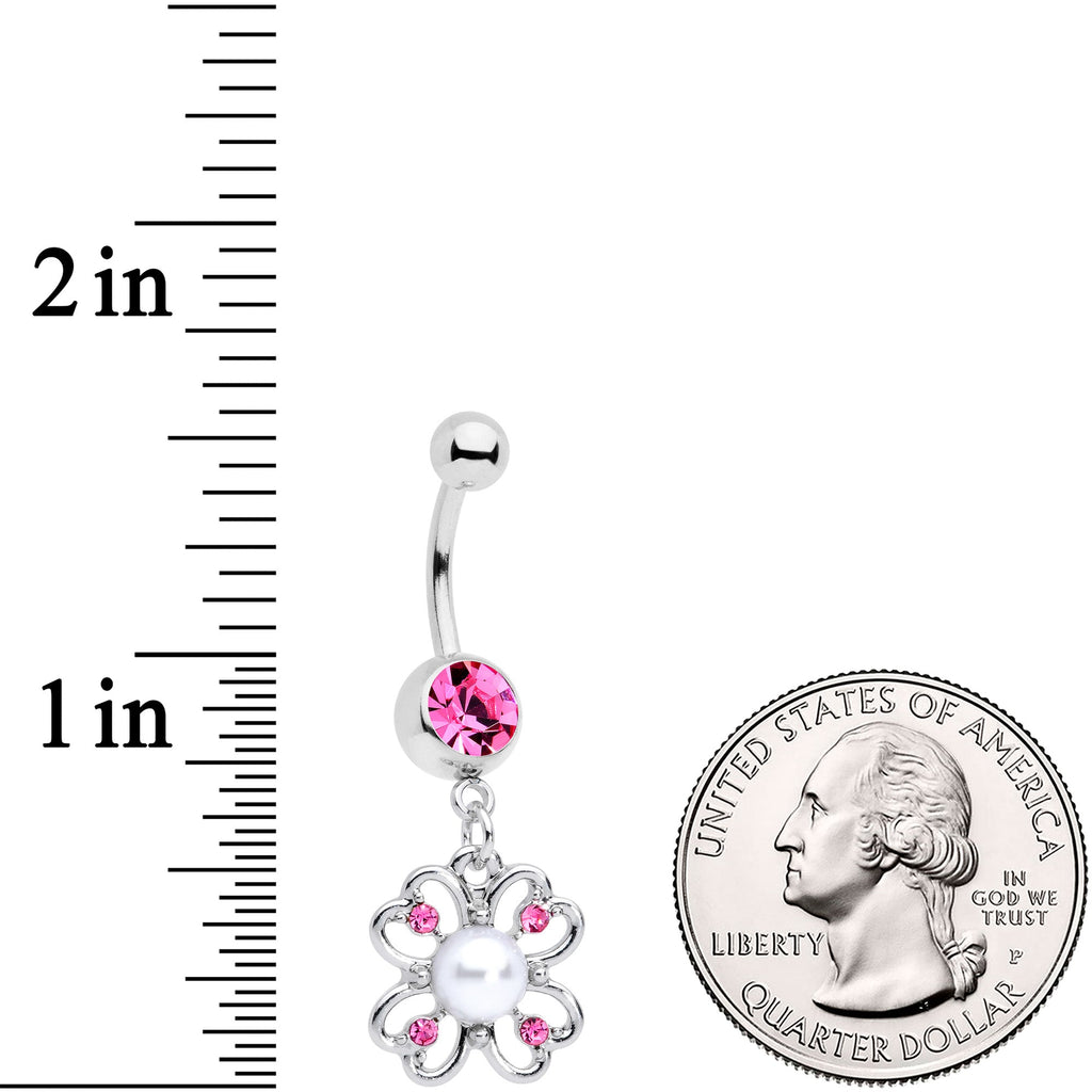 BodyCandy Pink Gem Sumptuous Shamrock St Patricks Day Dangle Belly Ring — detail close-up