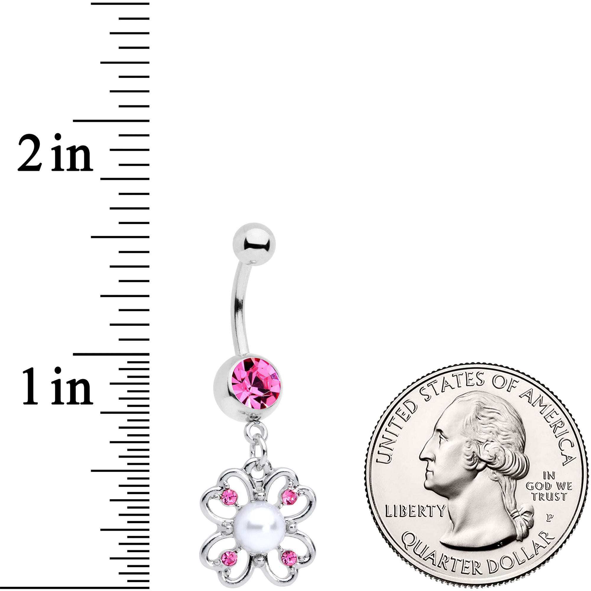 BodyCandy Pink Gem Sumptuous Shamrock St Patricks Day Dangle Belly Ring — detail close-up