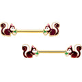 BodyCandy 14G 9/16 Gold Tone Snacking Squirrel Barbell Nipple Ring Set — main product shot