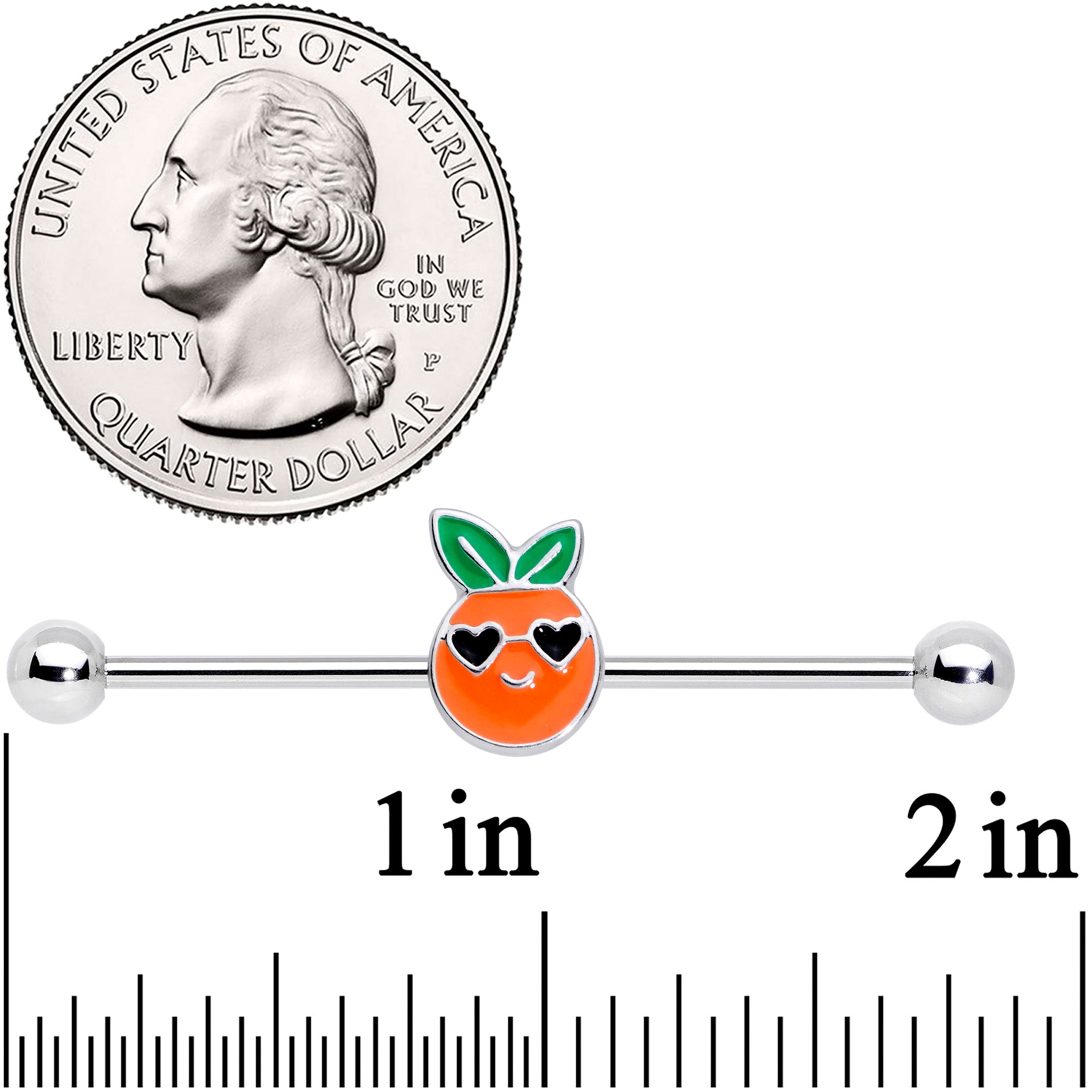 BodyCandy 14G Citrus Fun Orange Fruit Industrial Barbell 38mm — detail close-up