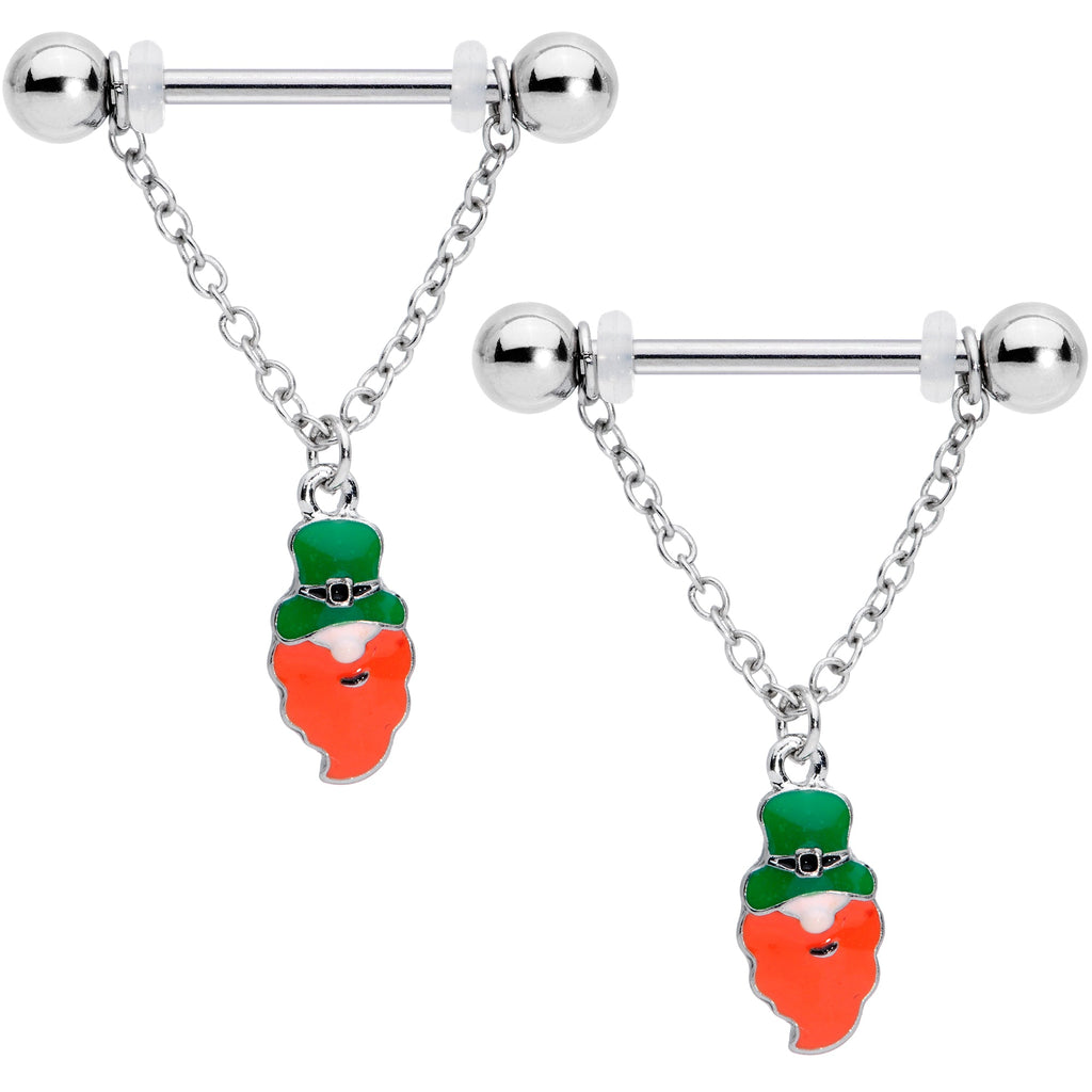 BodyCandy 14G 9/16 Green Leprechaun St Patricks Day Dangle Nipple Ring Set — main product shot