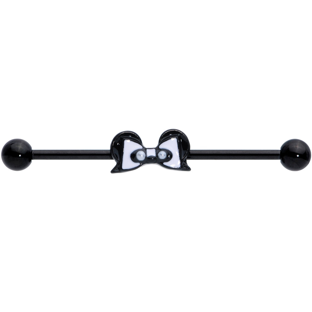 BodyCandy 14G Black Bow Panda Bear Industrial Barbell 38mm — detail close-up