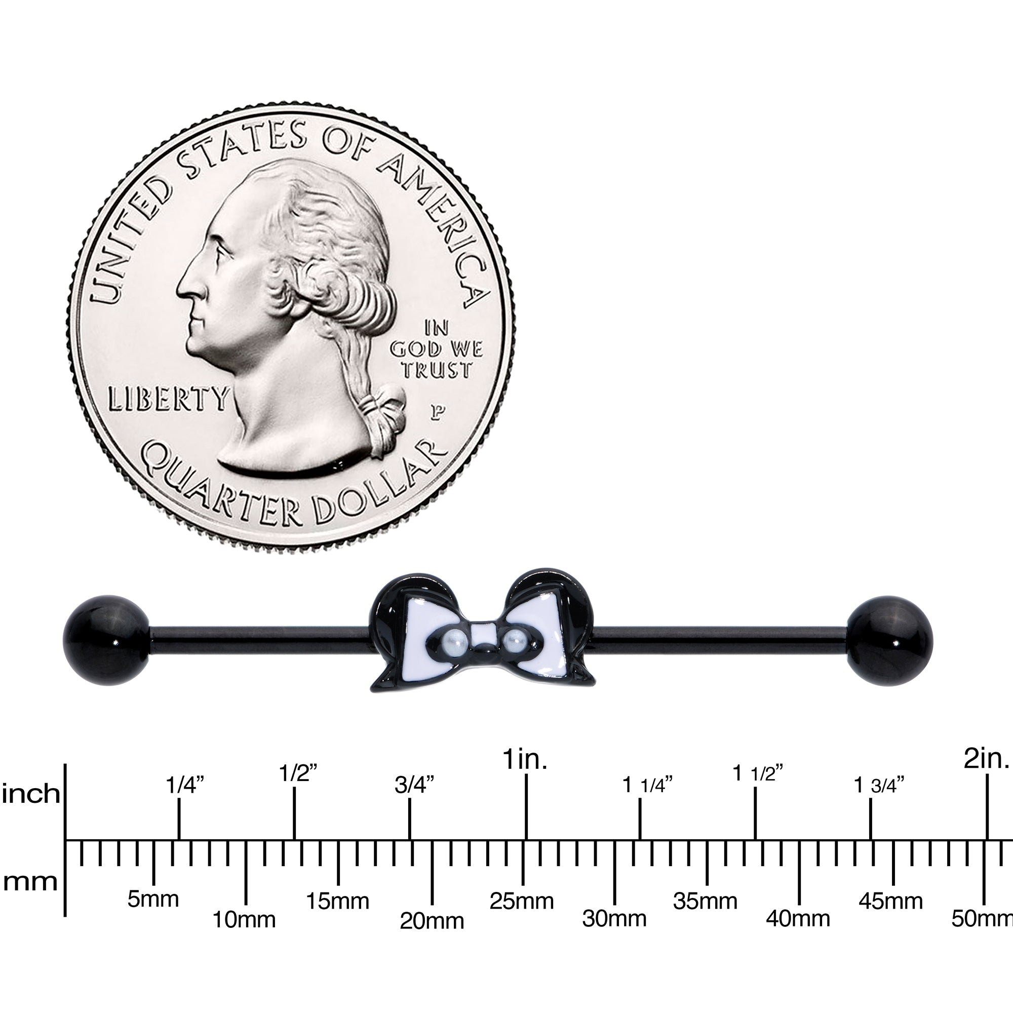 BodyCandy 14G Black Bow Panda Bear Industrial Barbell 38mm — lifestyle context