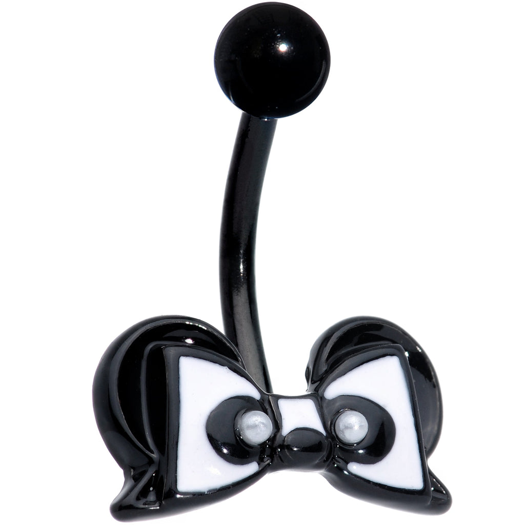 BodyCandy Black Bow Panda Bear Belly Ring — detail close-up