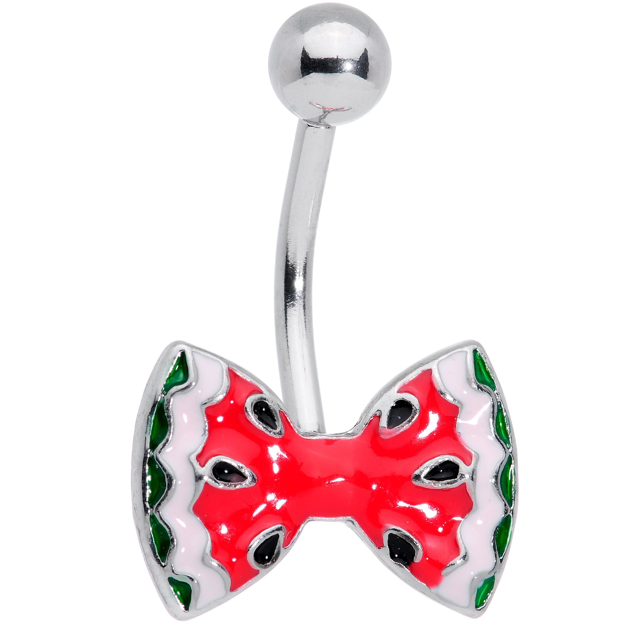 BodyCandy Red Green Sweet Summer Watermelon Bow Belly Ring — main product shot