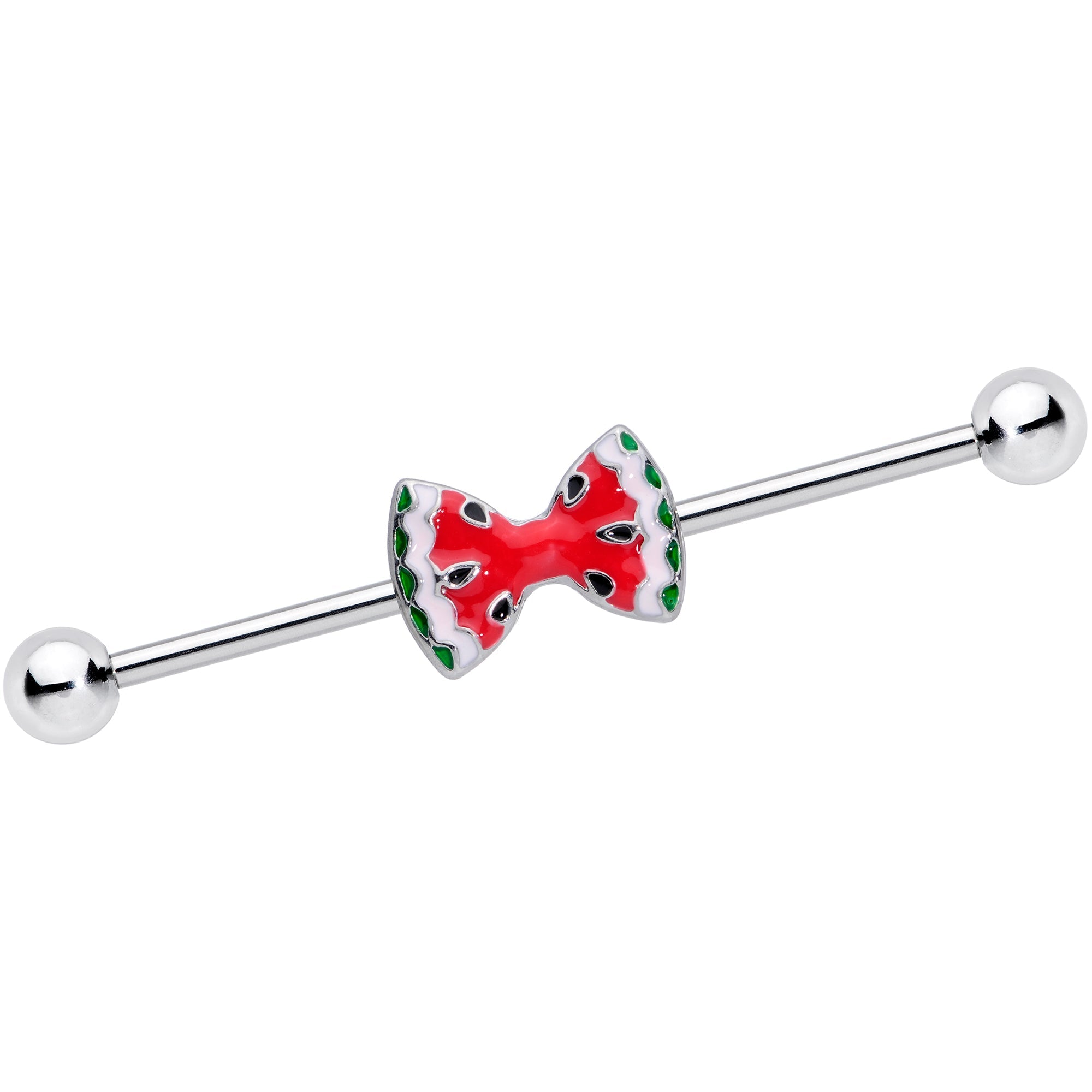 BodyCandy 14G Red Sweet Summer Watermelon Bow Industrial Barbell 38mm — main product shot